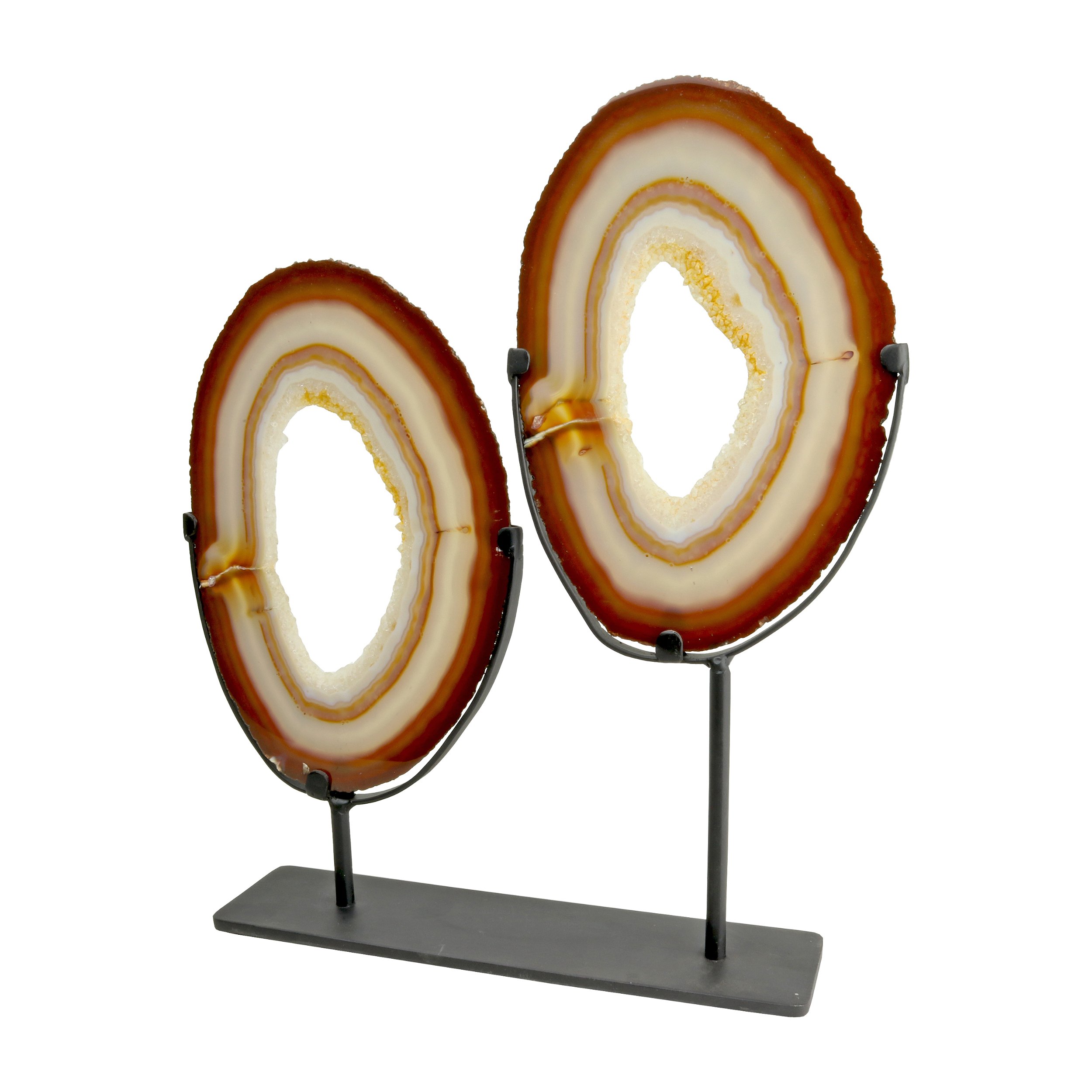 Matched Pair Agate Slice On Custom Fitted Stand - Banded Carnelian With Druze