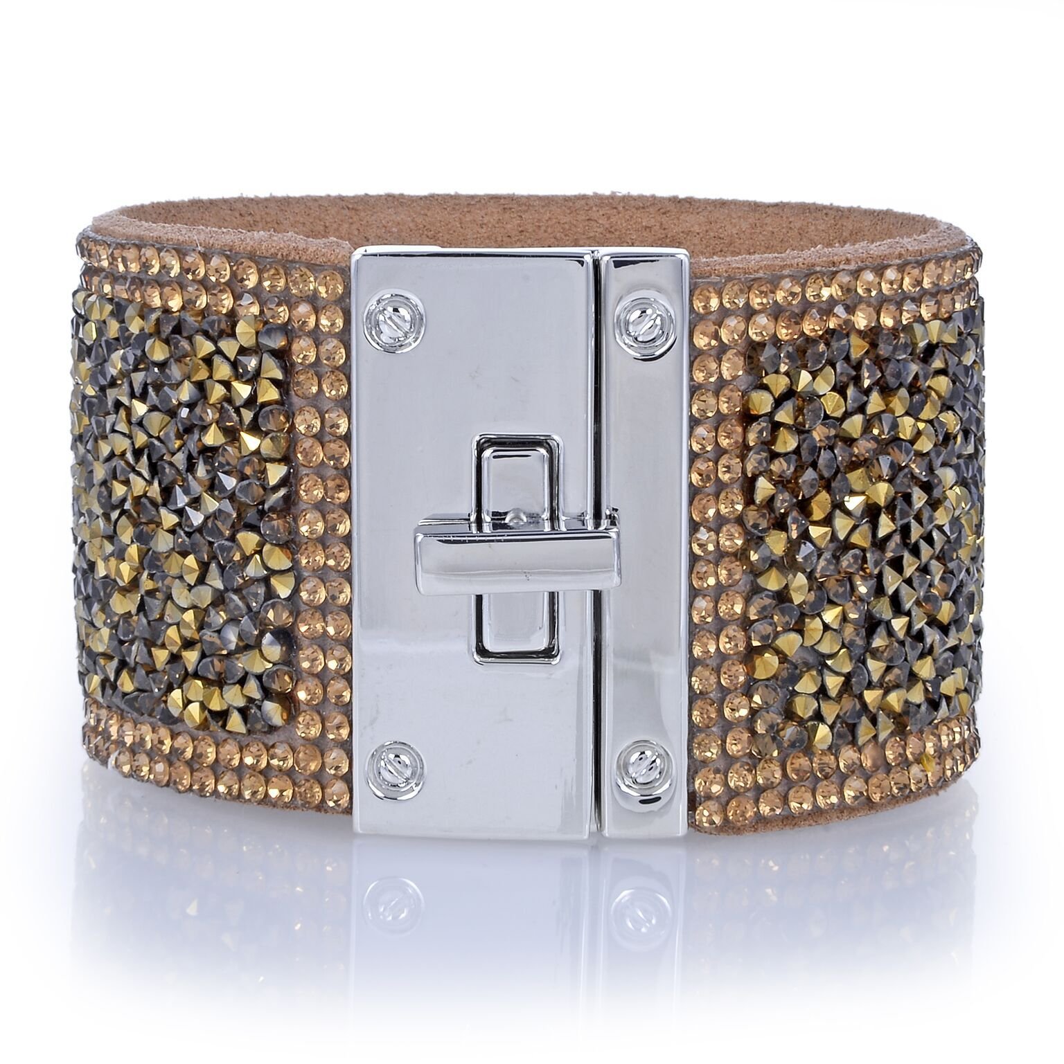 Wide Crystal Wrap Bracelet -Bronze
