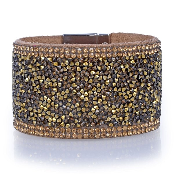 Closeup photo of Wide Crystal Wrap Bracelet -Bronze