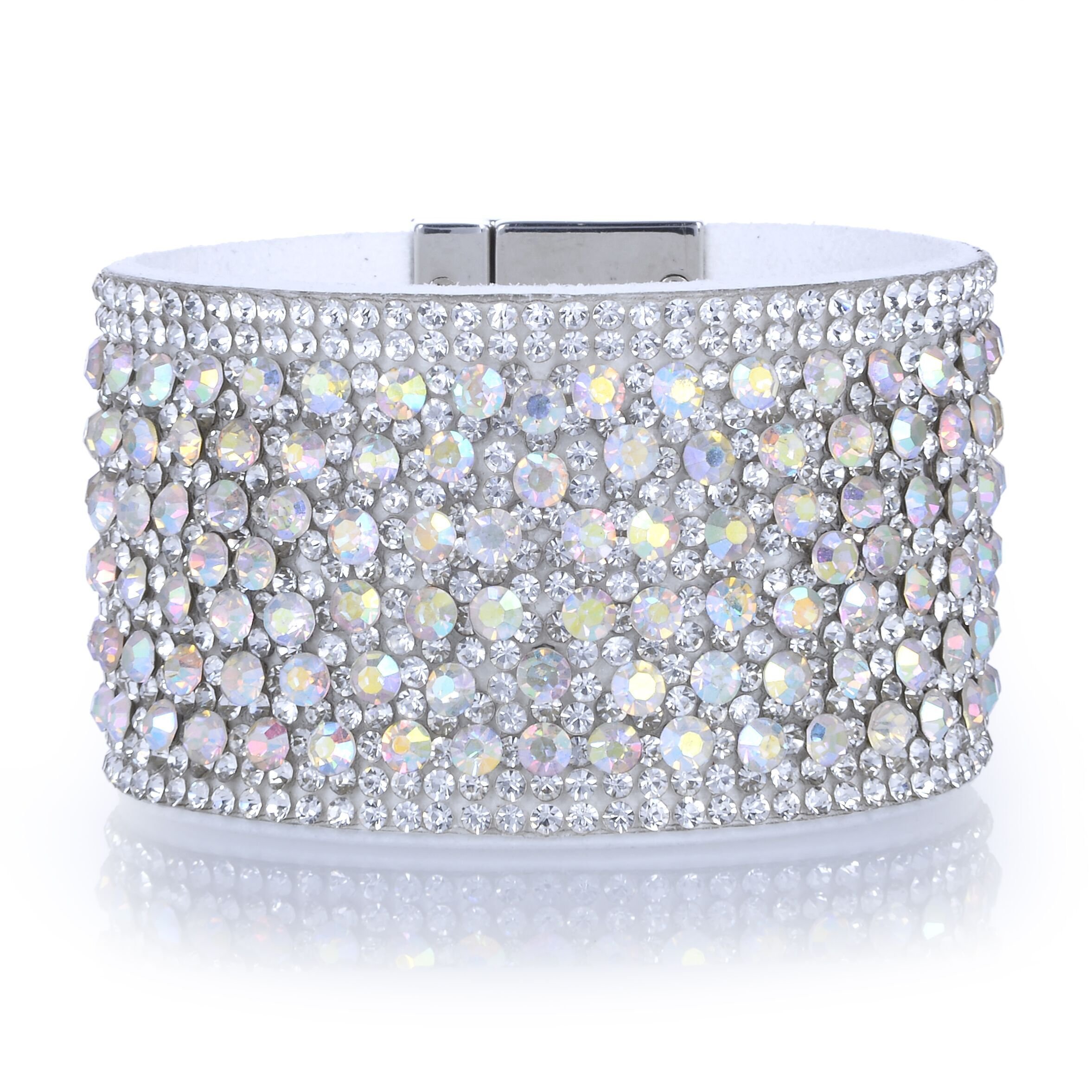 Wide Crystal Wrap Bracelet -White Iridescent