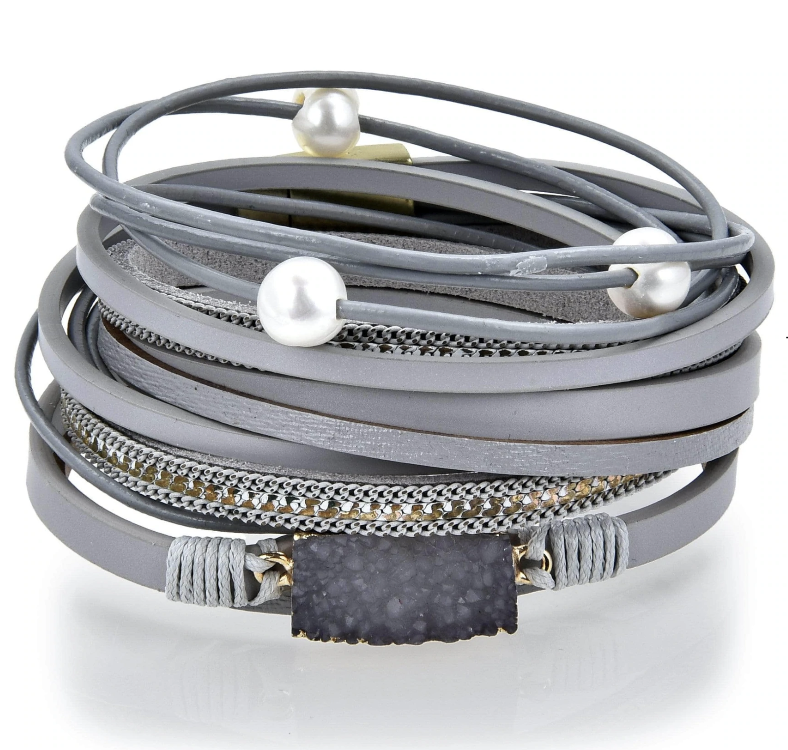 Double Wrap Druze Bracelet - Dark Gray with Magnetic Clasp