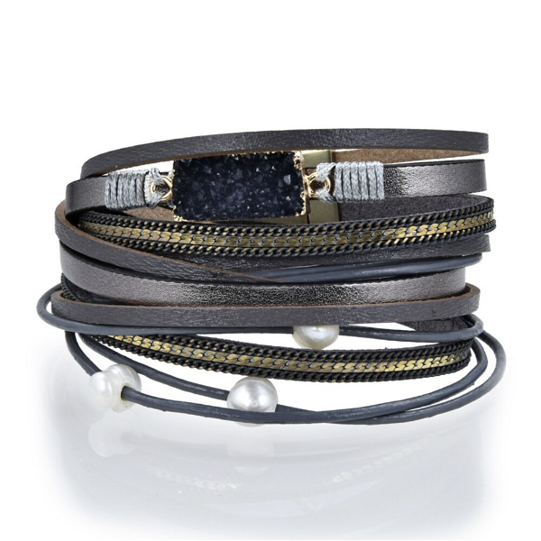 Closeup photo of Charcoal Druze Multi Wrap Bracelet Double