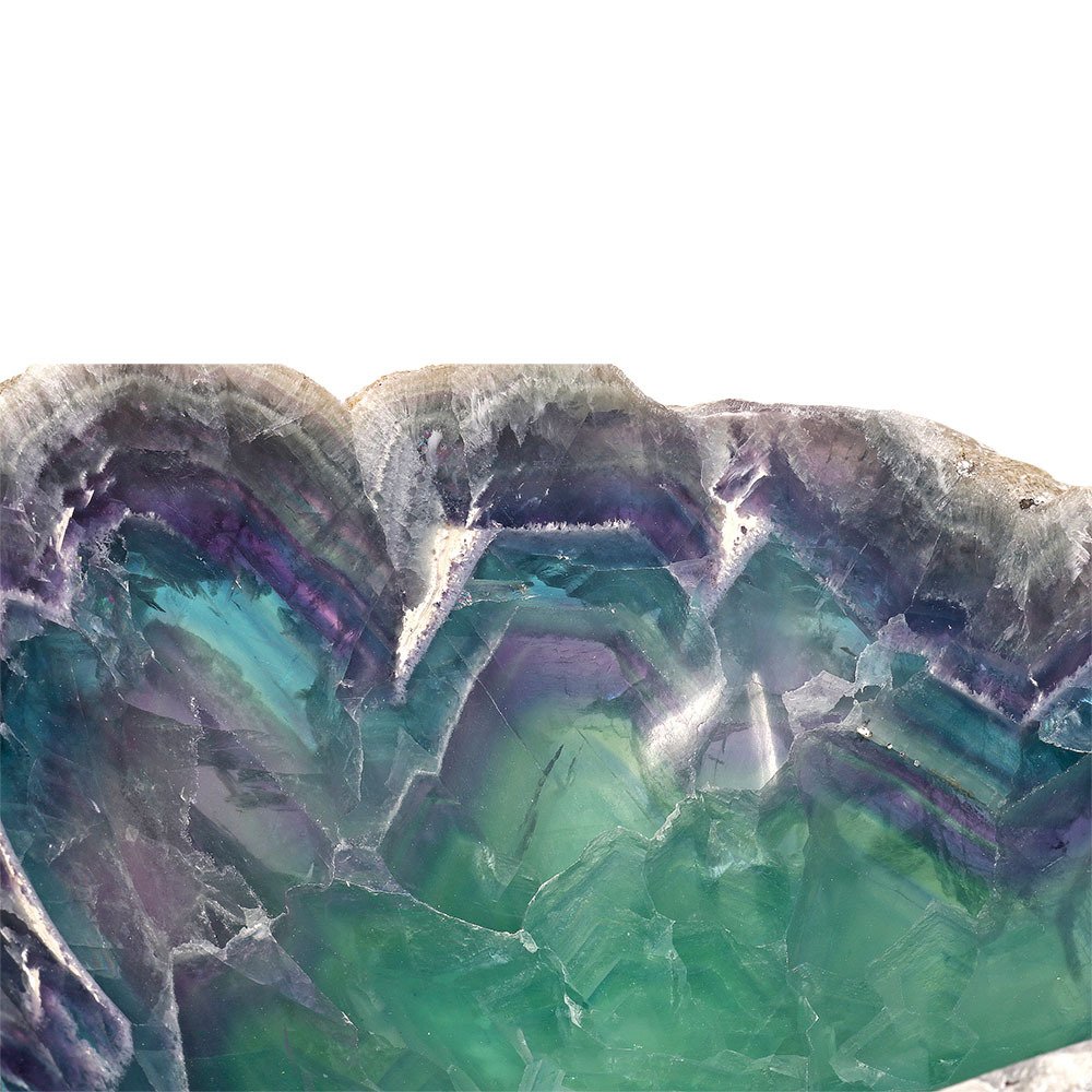 Fluorite Bowl with Live Edge -Purple & Teal Chevron Bands from Mexico