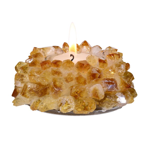 Closeup photo of Citrine Crystal Point Candle Holder