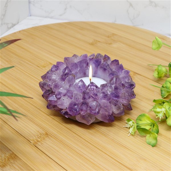 Closeup photo of Amethyst Candle Holder