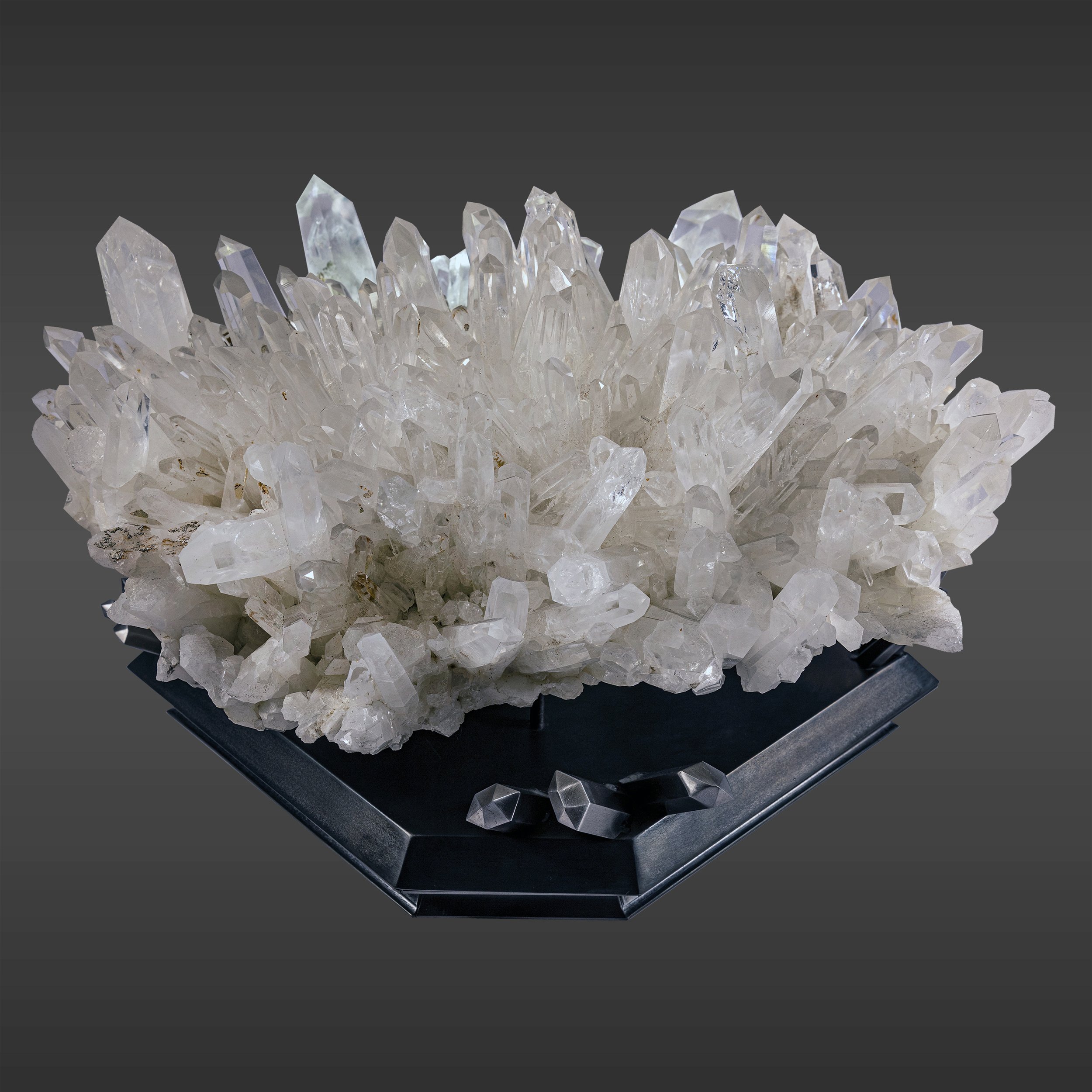 Rare Colombian Quartz Crystal Cluster With Phantom Inclusions On Custom Artistic Stand