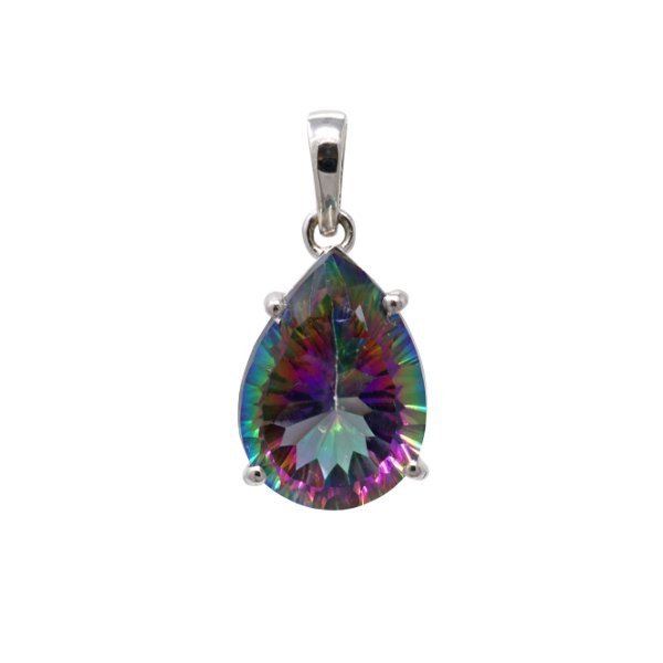 Closeup photo of Mystic Topaz Pendant - Faceted Pear With Cutout Raised Bezel - Prong Set