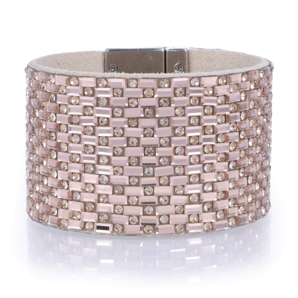 Closeup photo of Wide Rose Baguette Crystal Wrap Bracelet