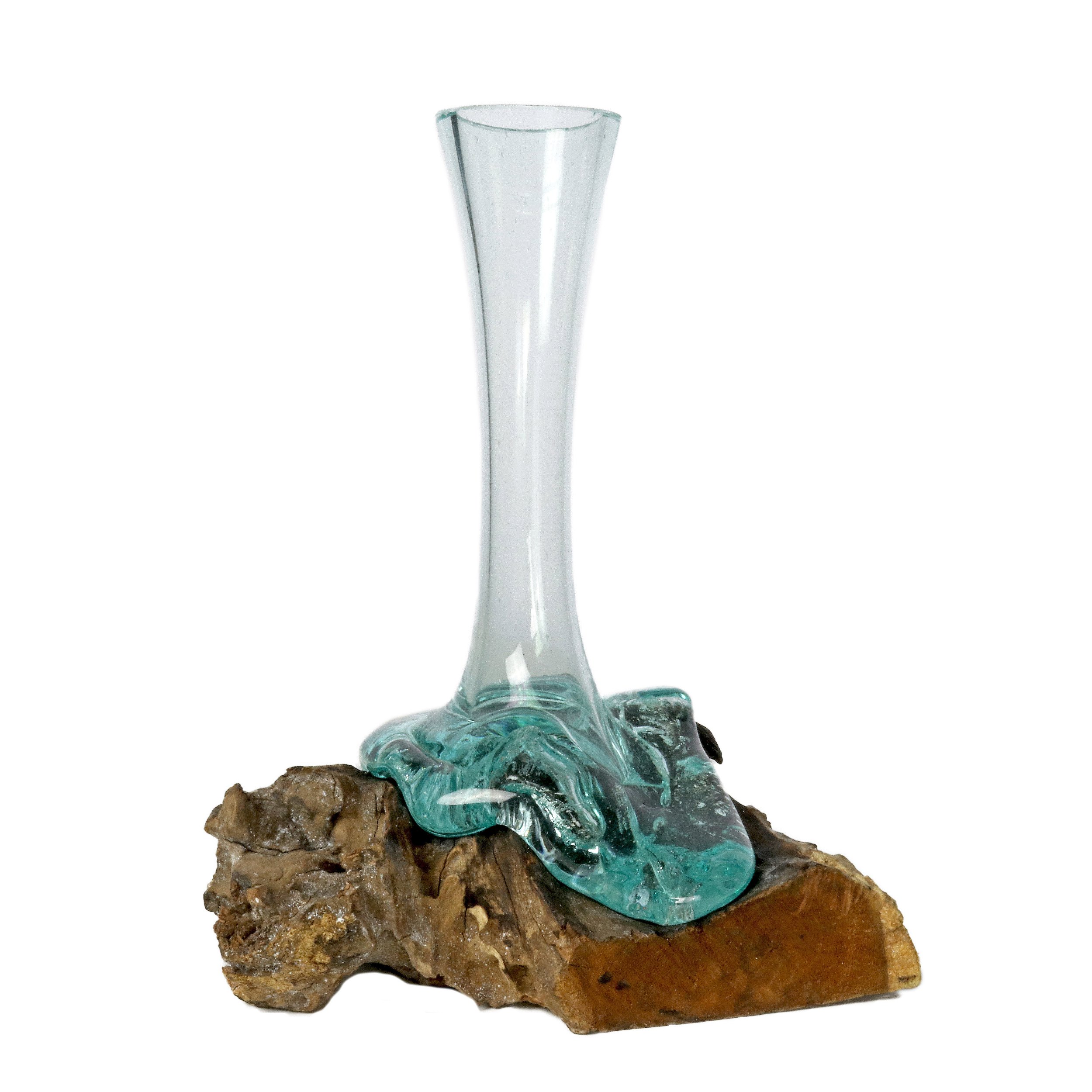 Glass Vase Melted Over Wood Log -Elongated