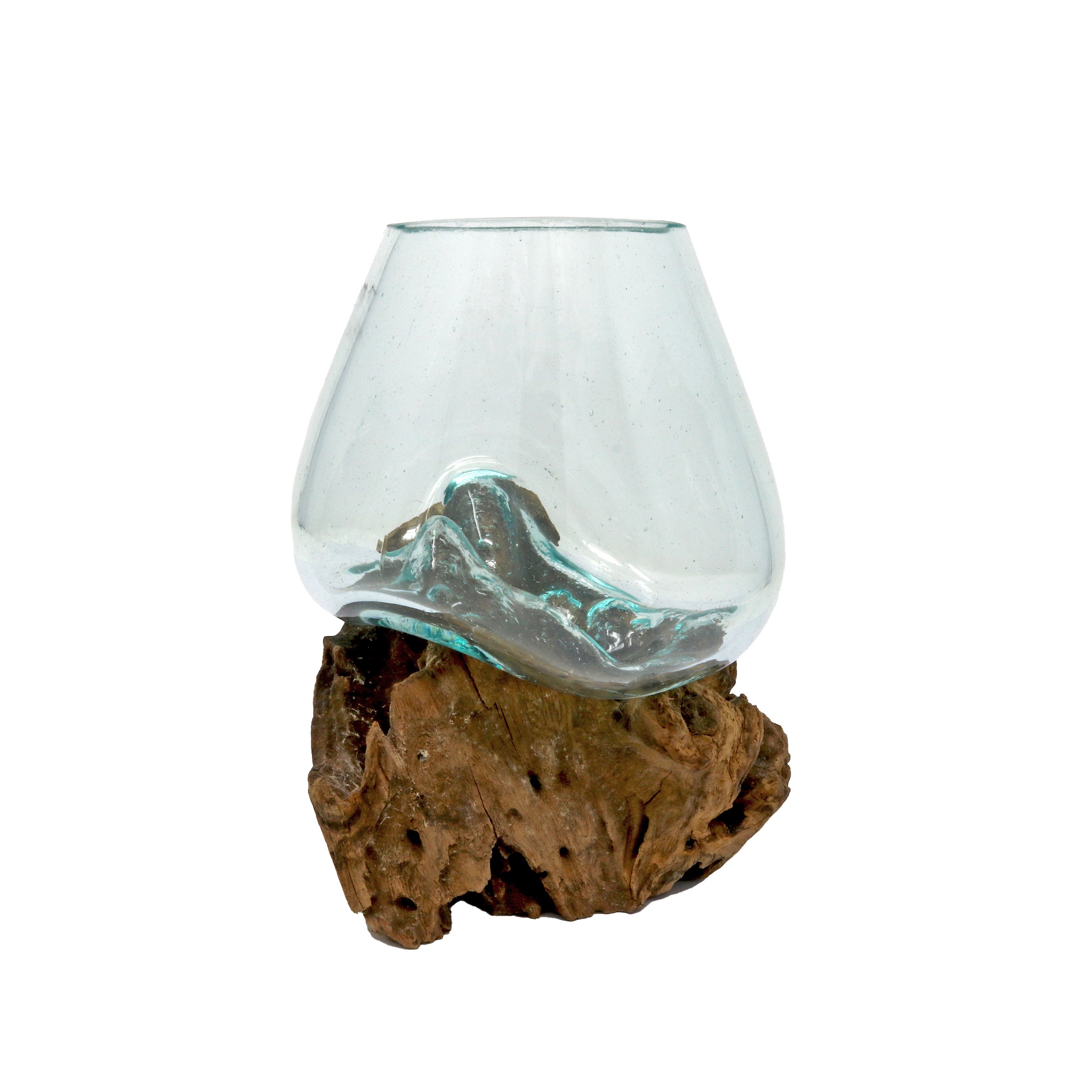 Glass Vase Melted Over Wood Log -Extra Small