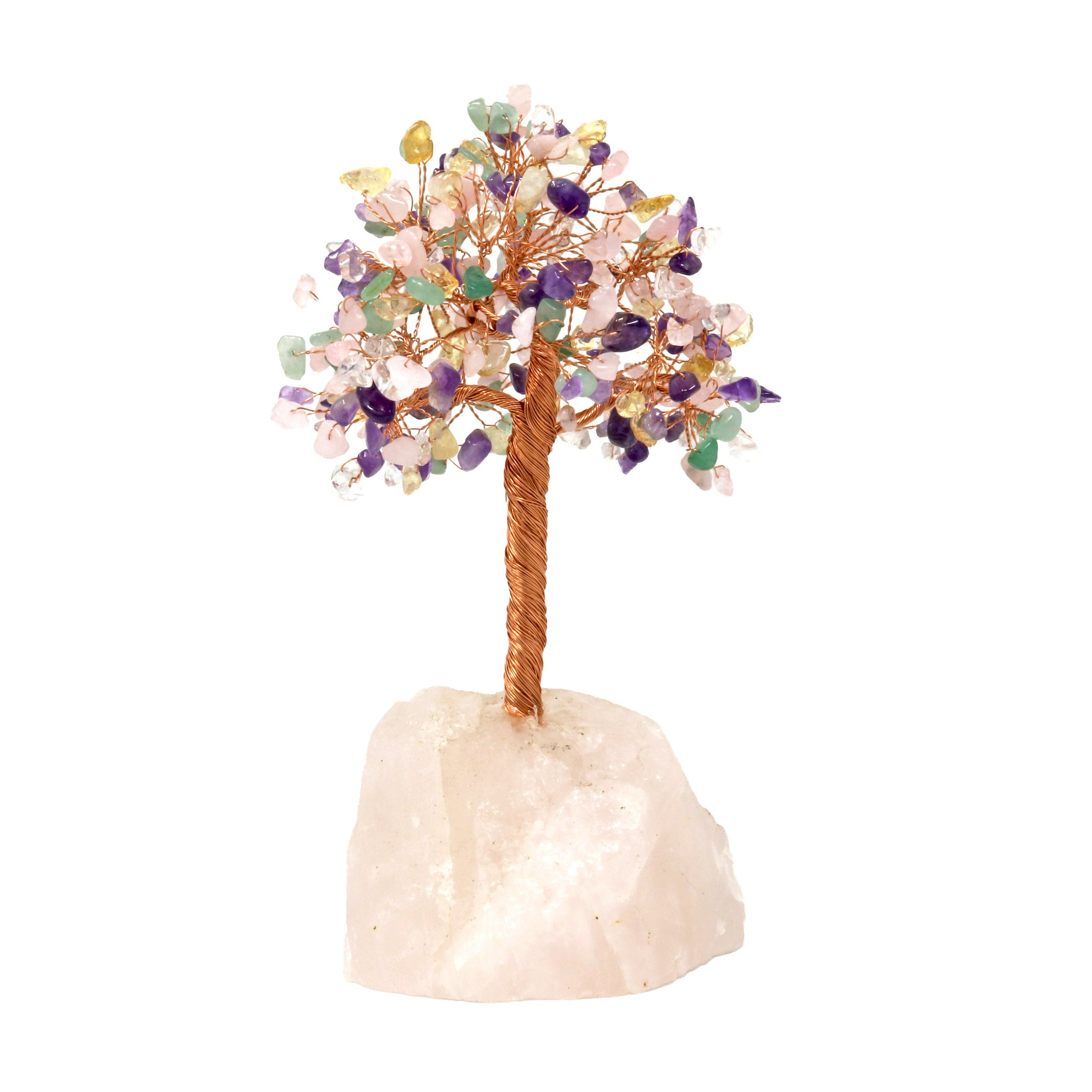 Multi-gemstone Beaded Tree Of Life On Rose Quartz Base