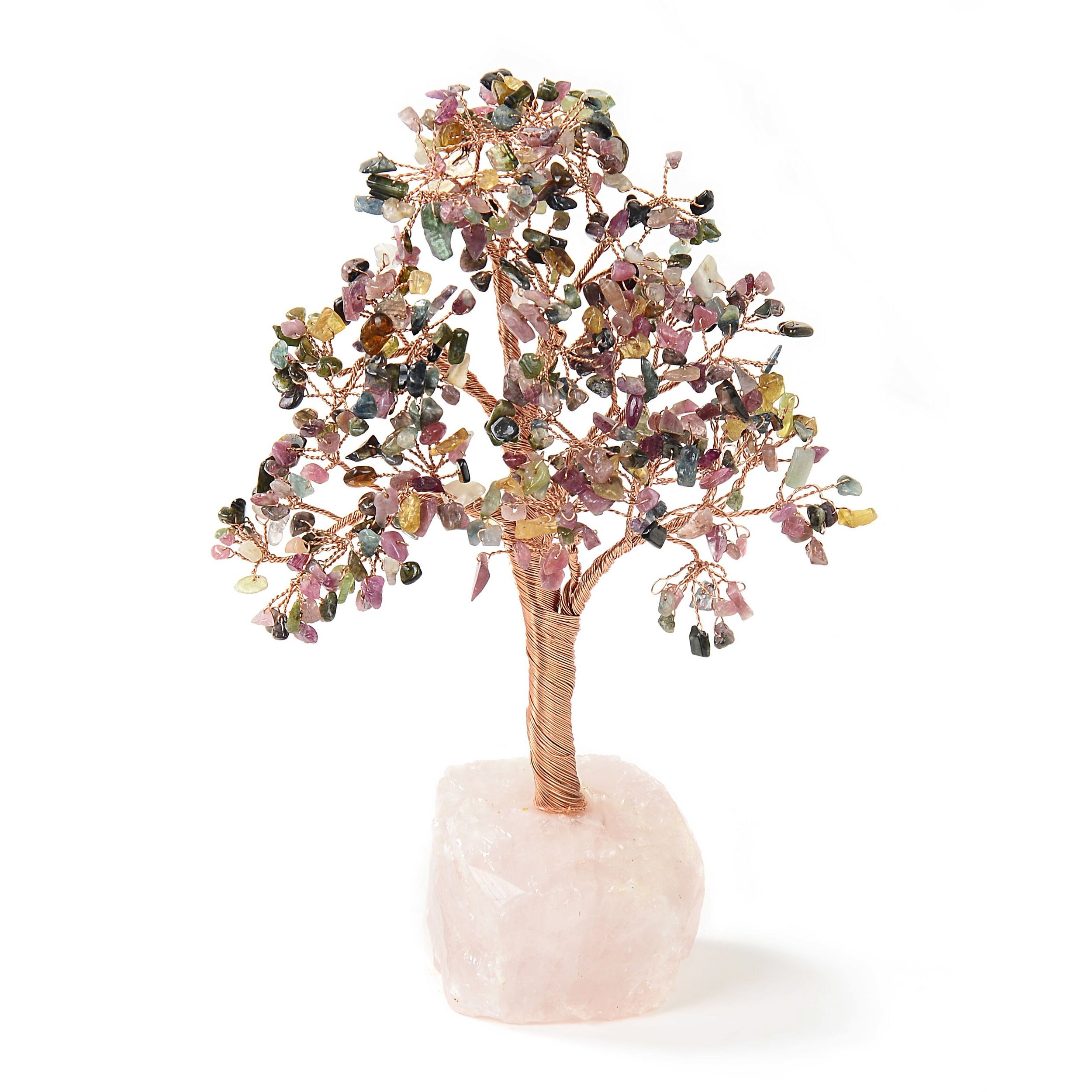 Multi-tourmaline Beaded Tree Of Life On Rose Quartz Base