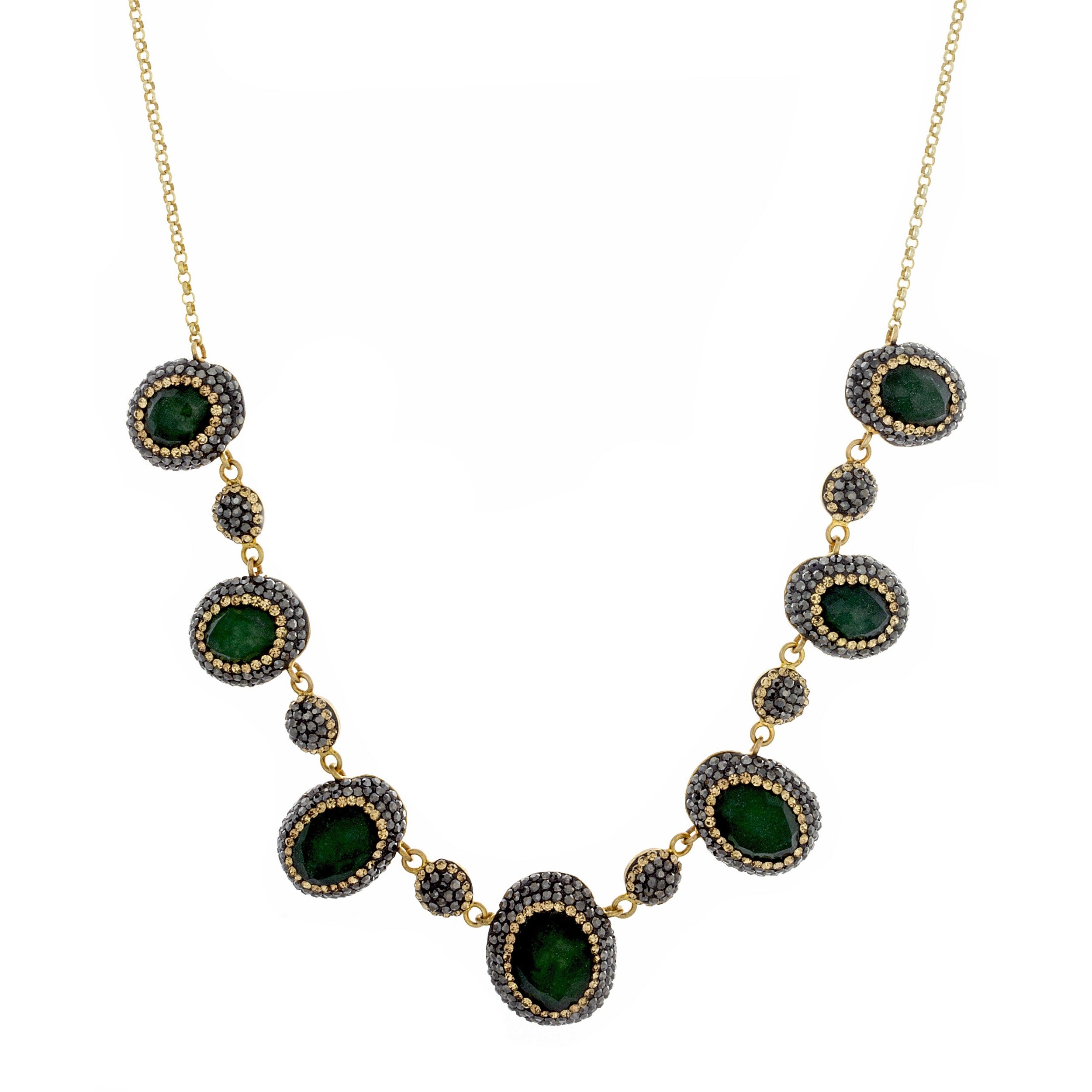 Emerald Necklace With Marcasite And Swarovski Crystals