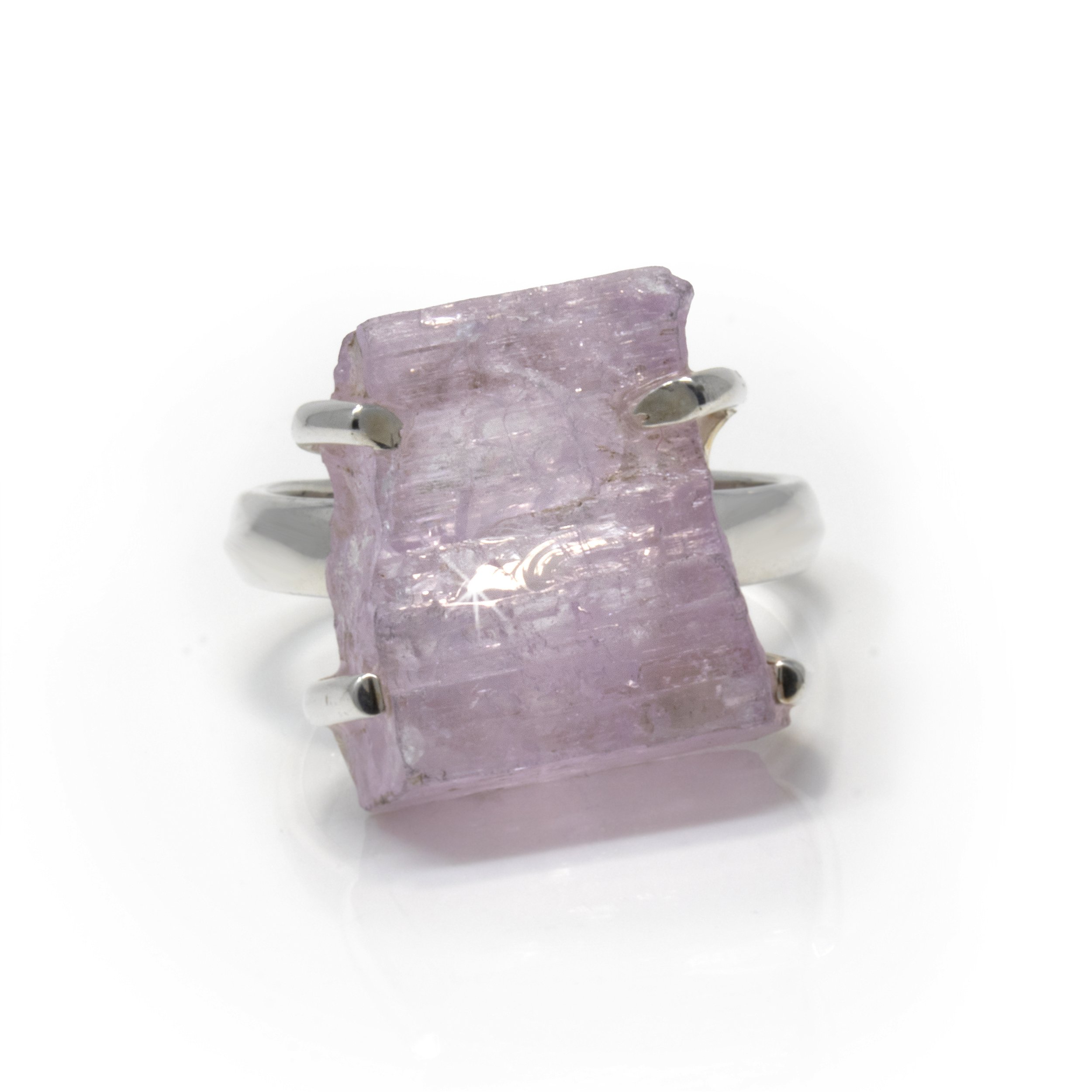 Kunzite Ring - Simple Cambered Nugget - Prong Set Sz9