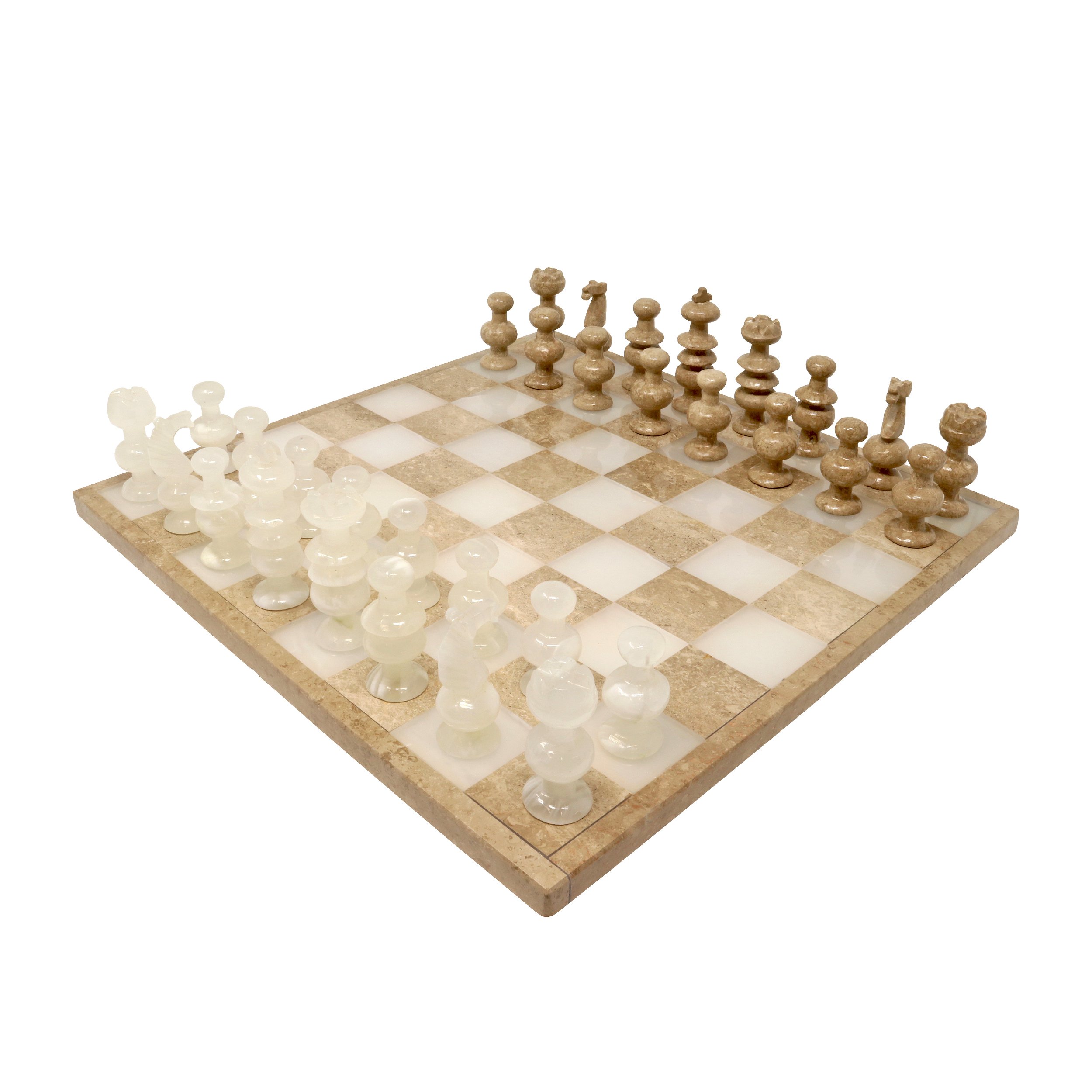 Onyx Chess Set Travertine / White