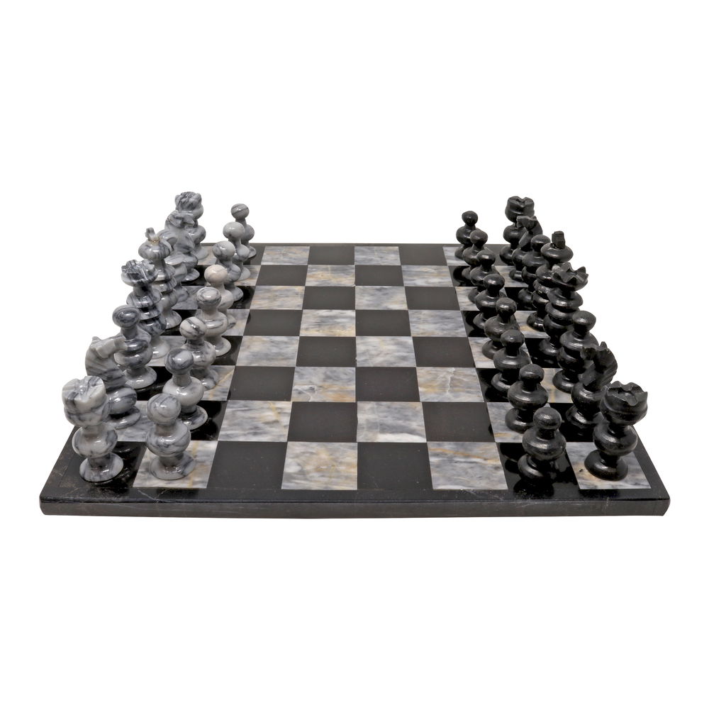 Shot of Large Onyx Chess Set Travertine & White