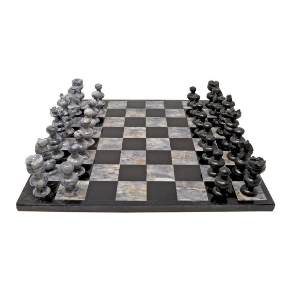 Closeup photo of Large Onyx Chess Set Gray & Black