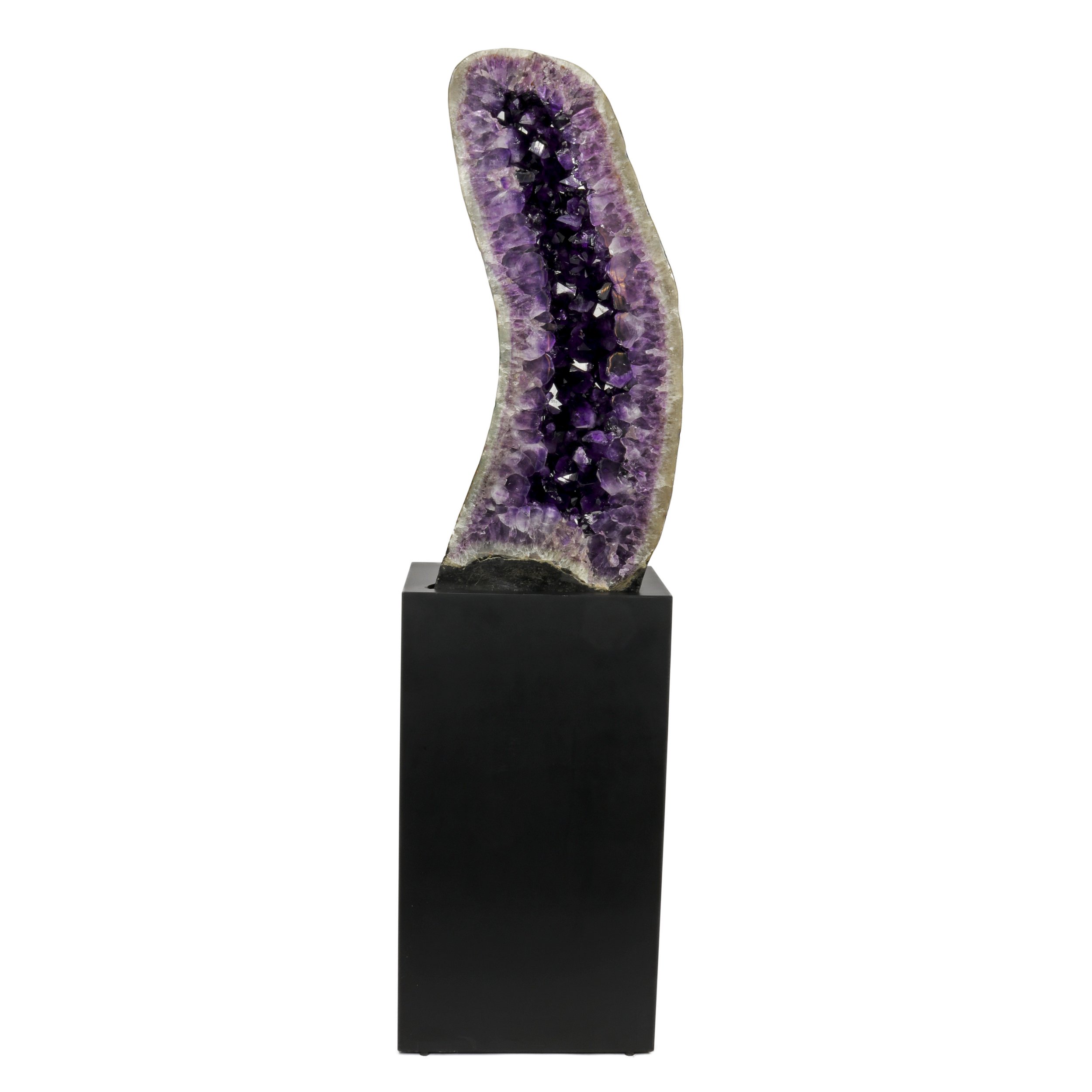 Amethyst Cathedral On Cut-out Pedestal -Fully Polished Curve To The Left