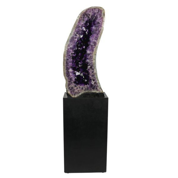 Closeup photo of Amethyst Cathedral On Cut-out Pedestal -Fully Polished Curve To The Right