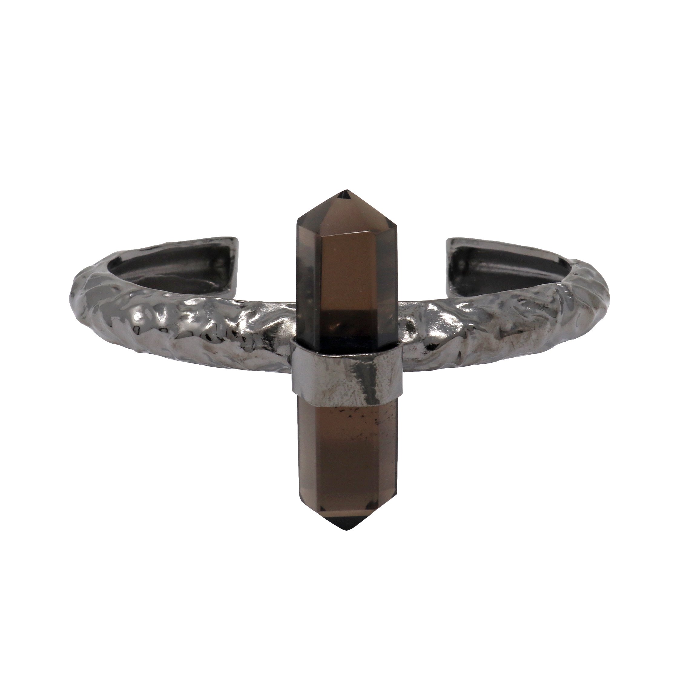 Smoky Quartz Cuff Bracelet - Double Point Ruthenium Plated Band