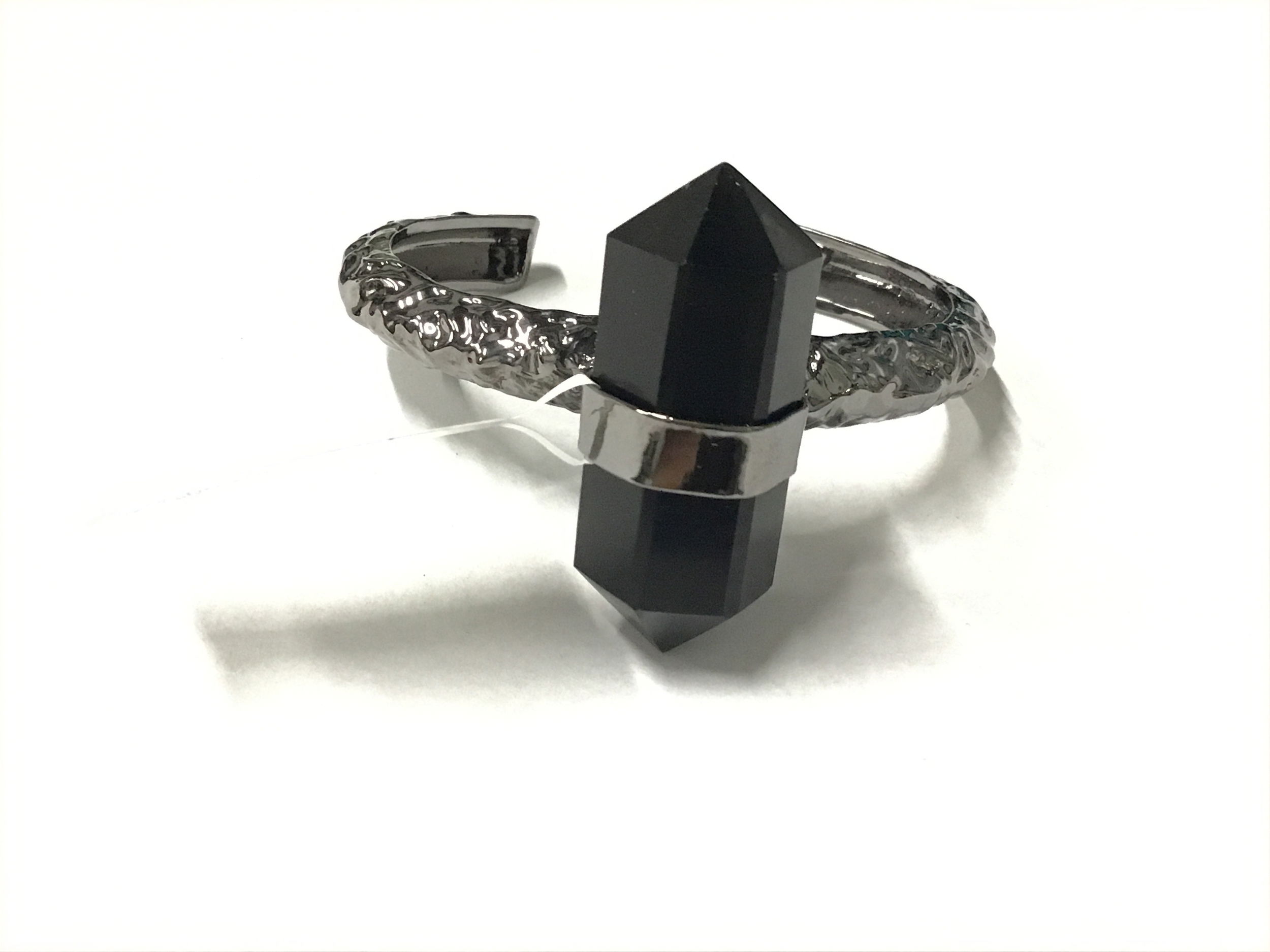 Black Onyx Cuff Bracelet - Double Point Ruthenium Plated Band