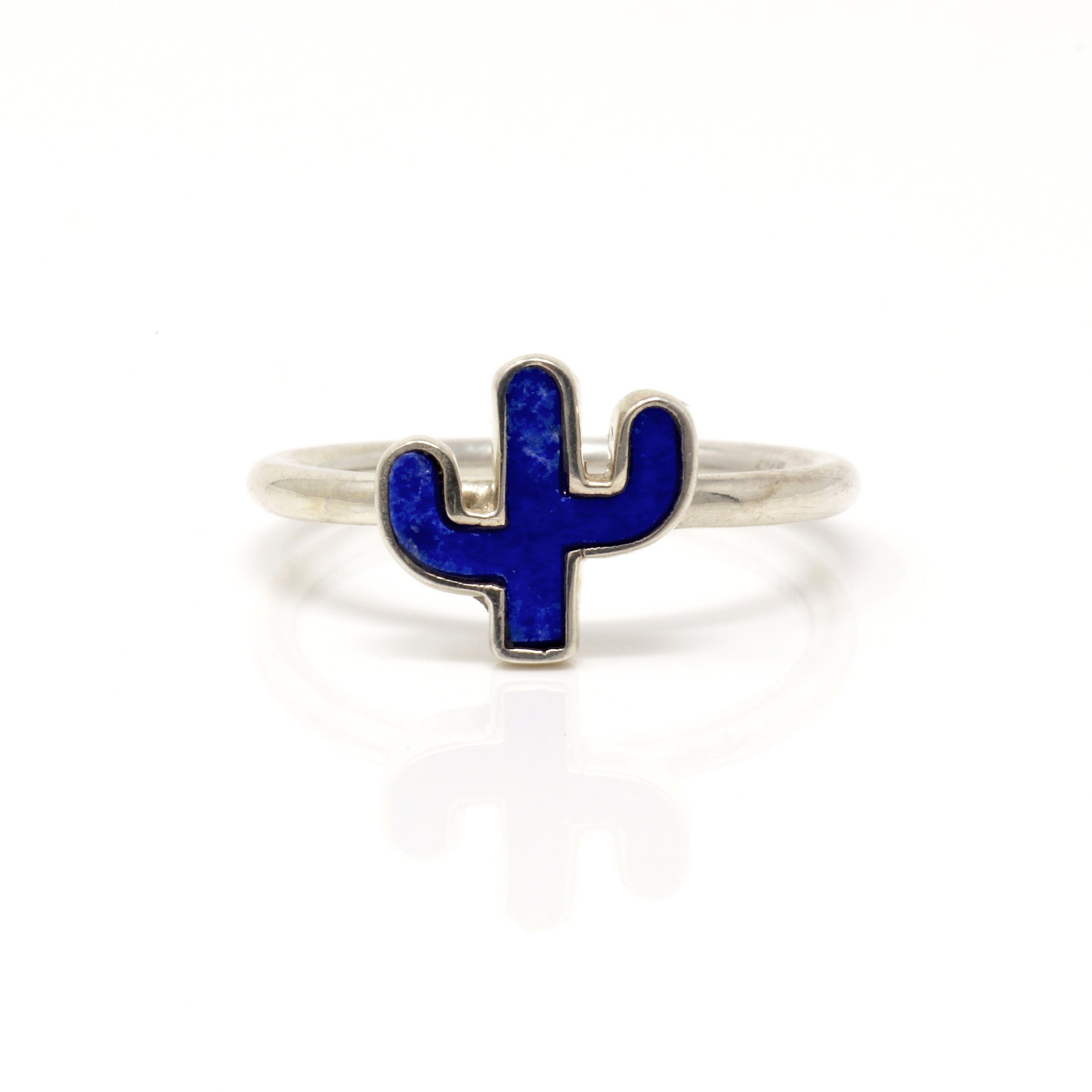 Lapis Lazuli Size 4 Cactus Ring With Silver Bezel