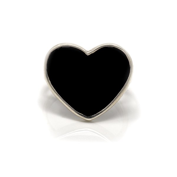 Closeup photo of Black Onyx Size 4 Simple Heart Ring With Silver Bezel