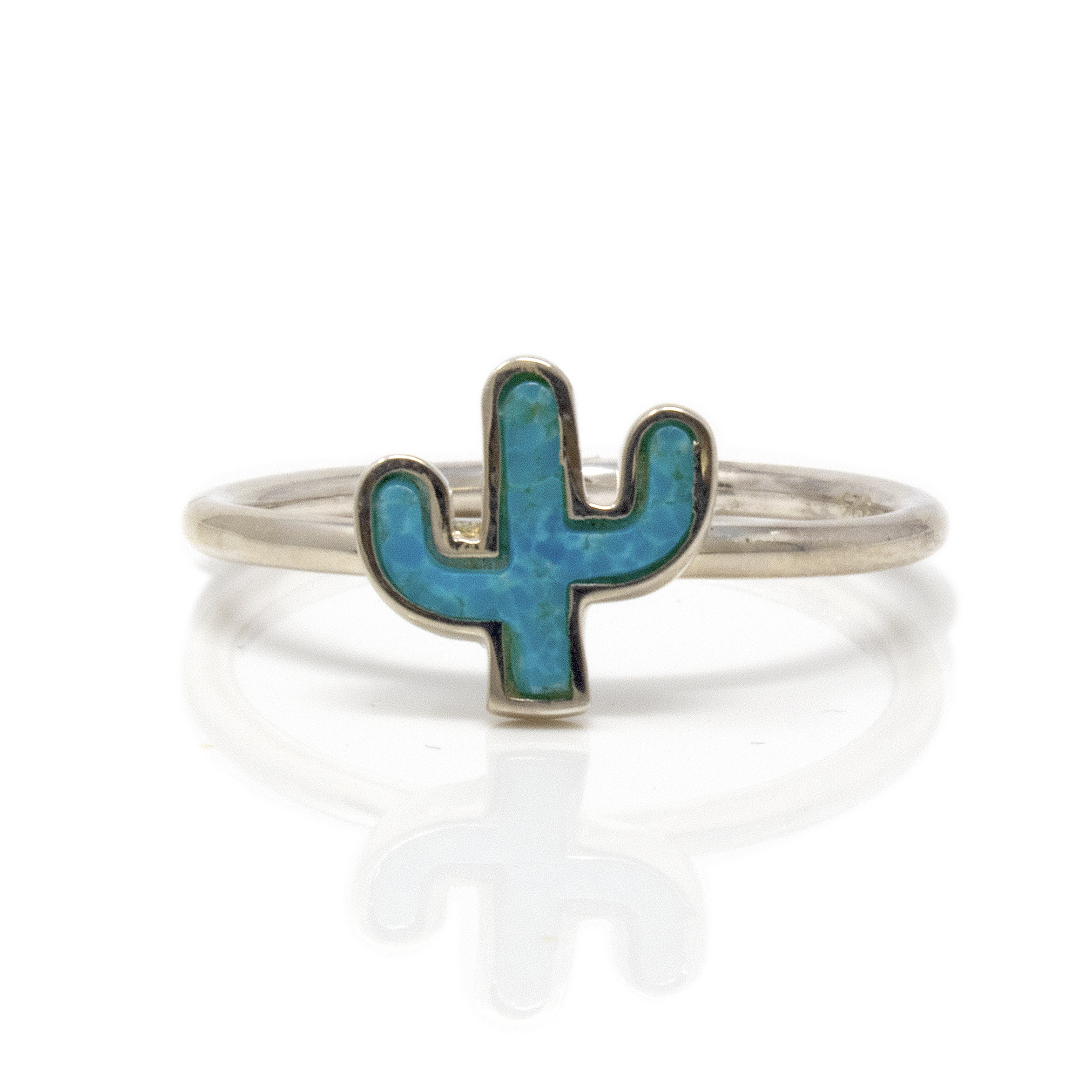 Turquoise Ring Size 5 - Cactus with Silver Bezel