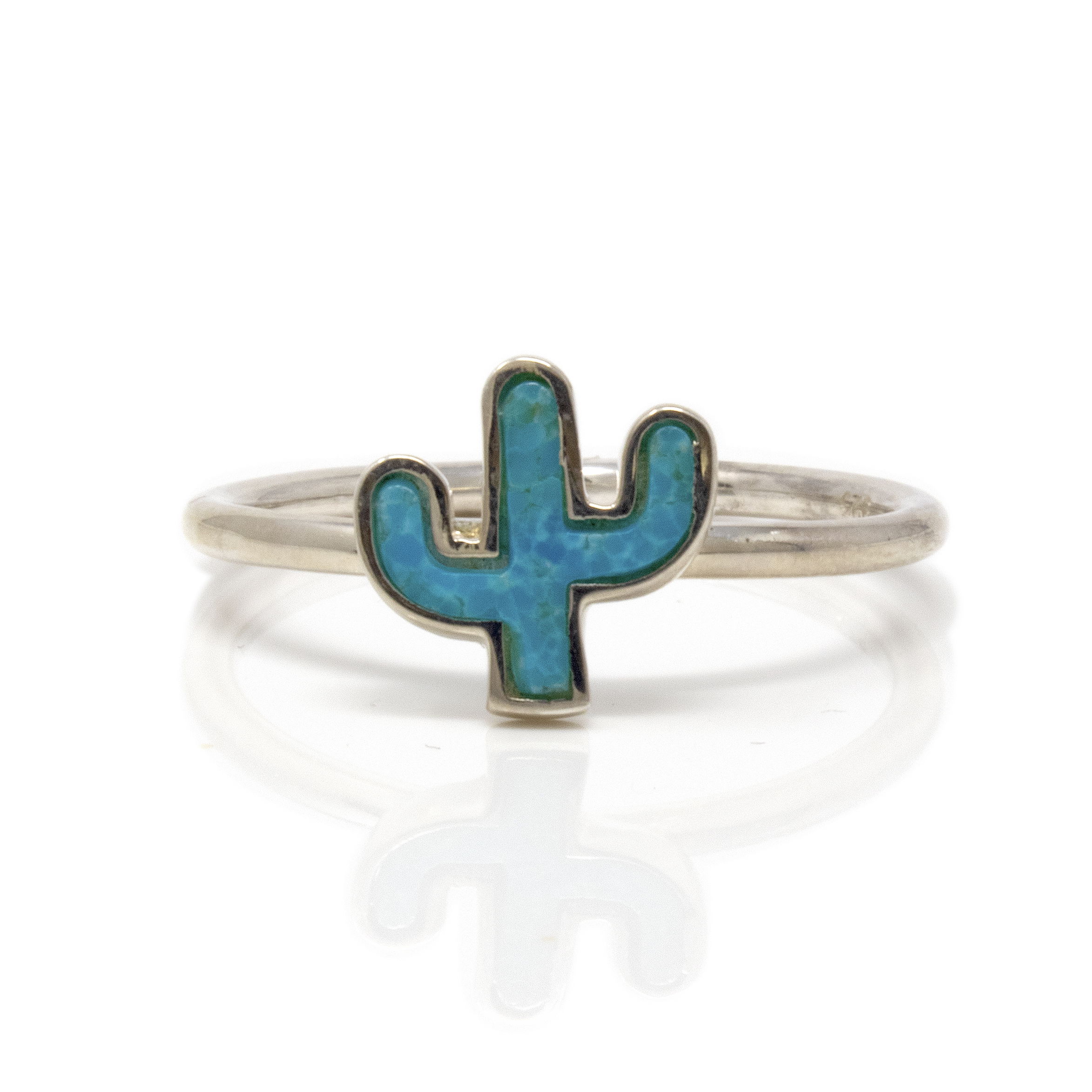 Turquoise Ring Size 8 - Cactus with Silver Bezel