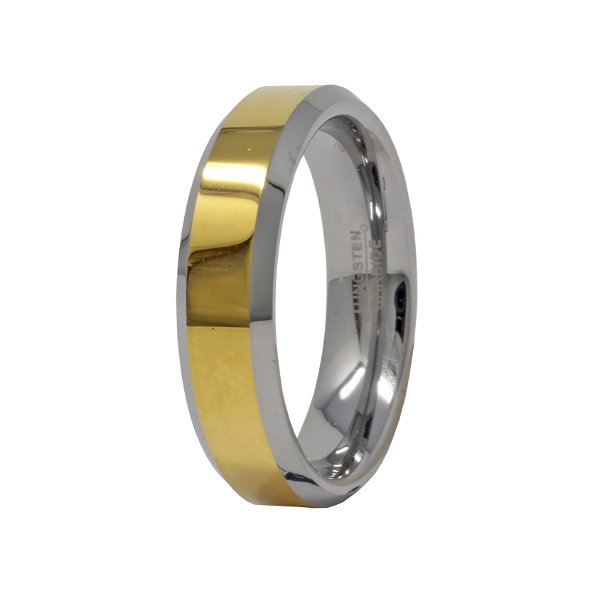 Closeup photo of Tungsten Ring Size 6.5 - 6mm Gold Plated Center