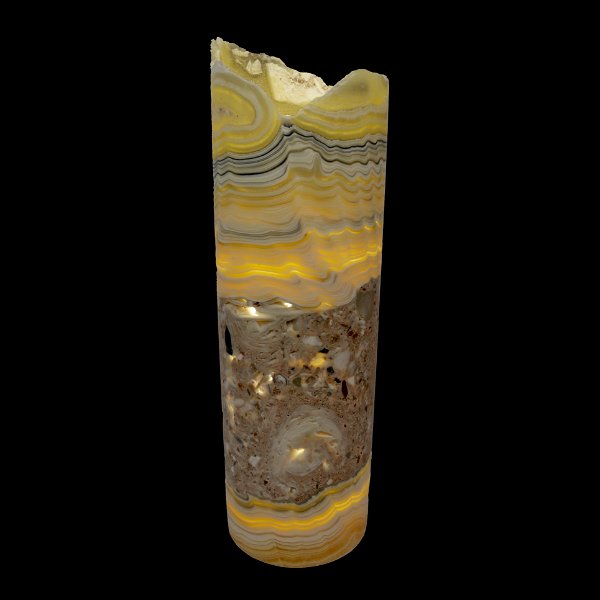 Closeup photo of Zebra Onyx Cylinder Luminary with Open Top