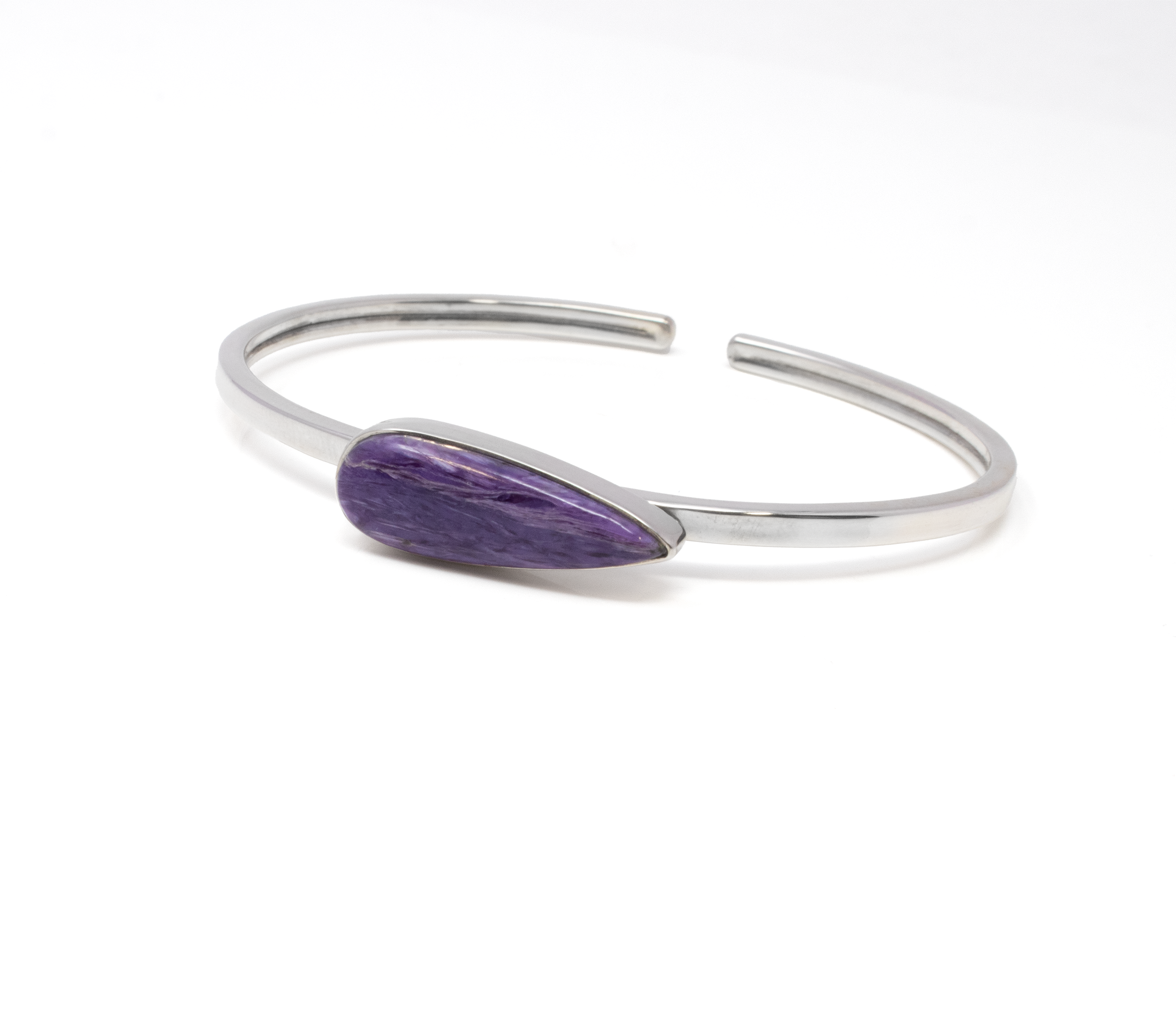 Charoite Twist Bracelet - Pennant Cabochon With Silver Bezel