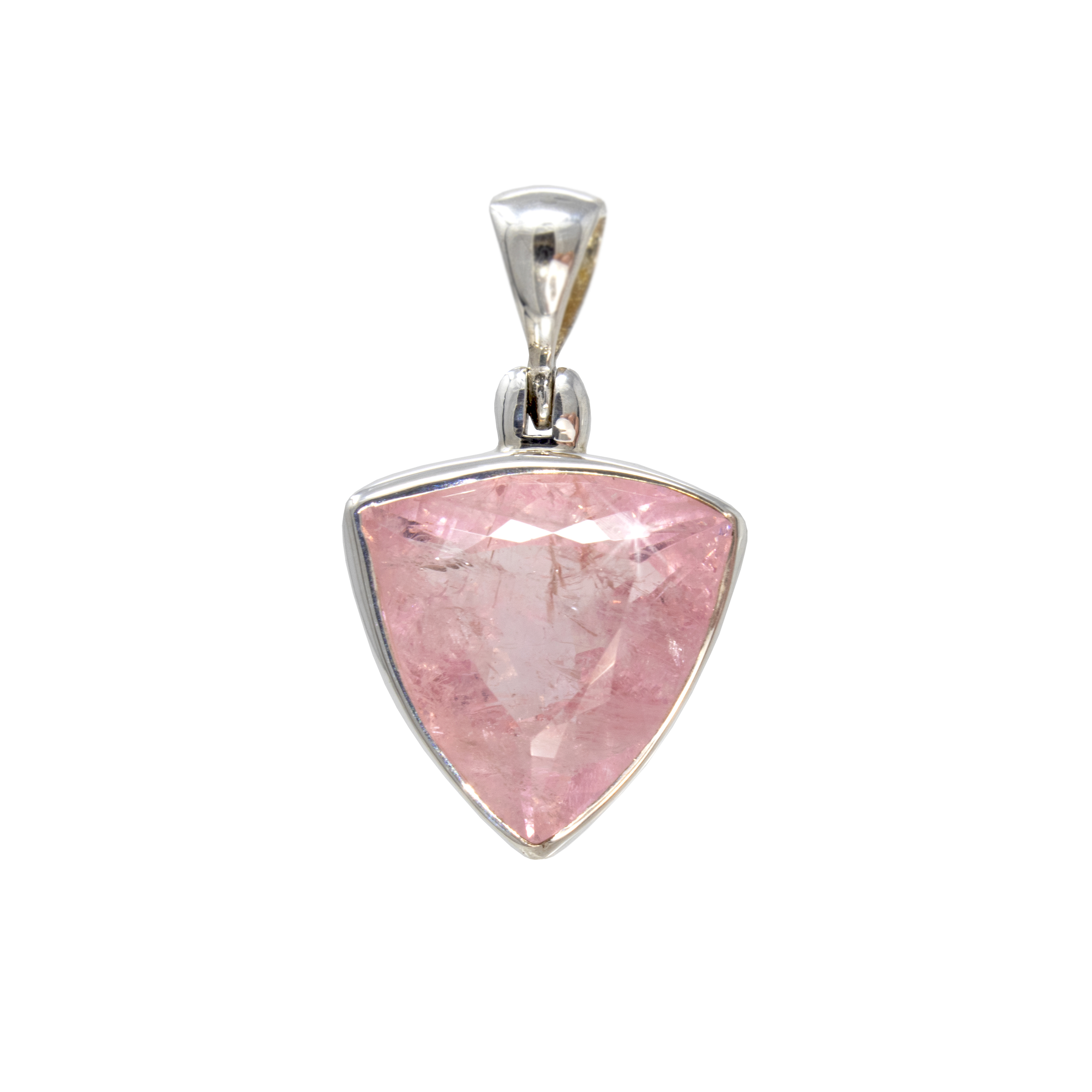 Morganite Pendant - Simple Trillion With Silver Bezel