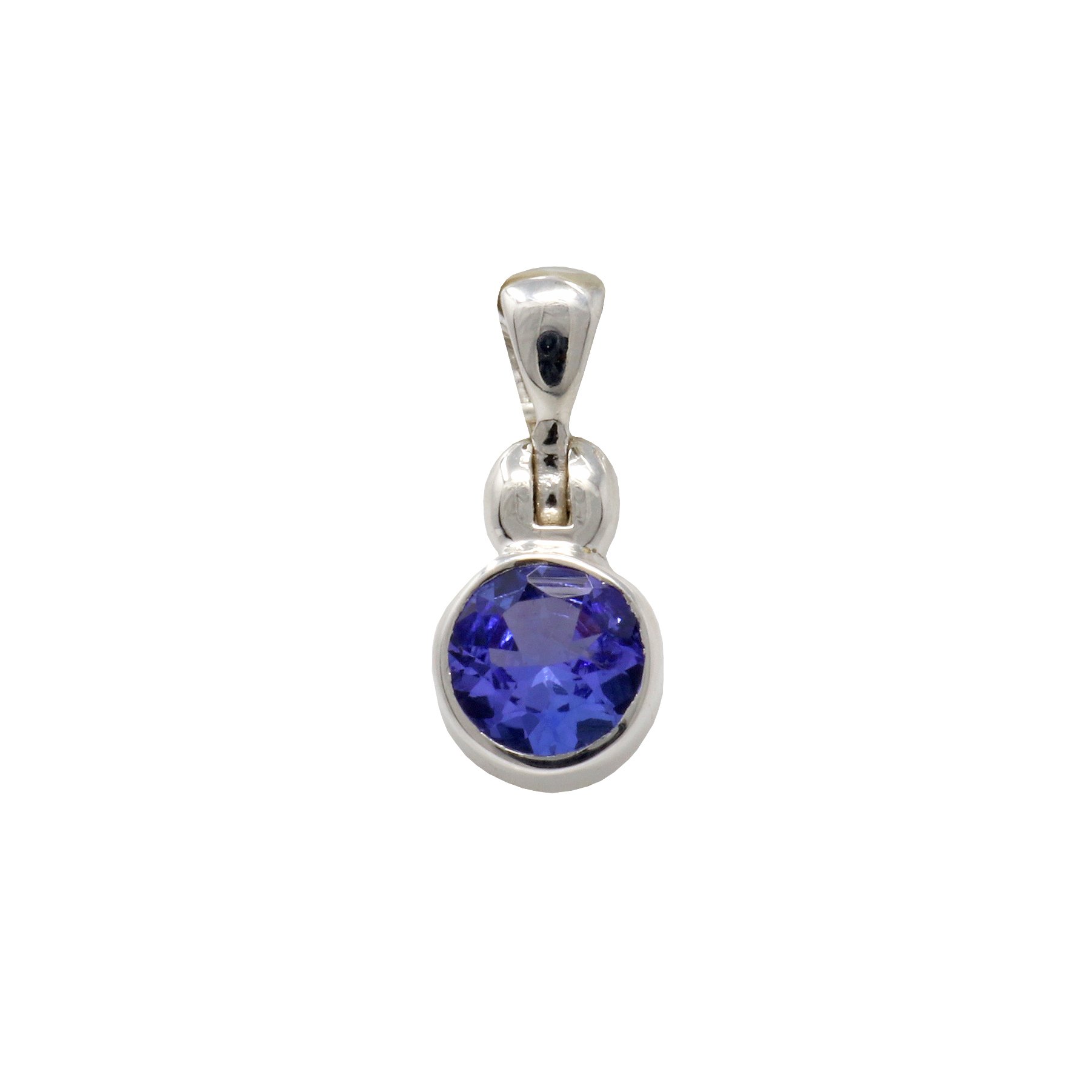 Tanzanite Pendant - Mini Faceted Round With Silver Bezel