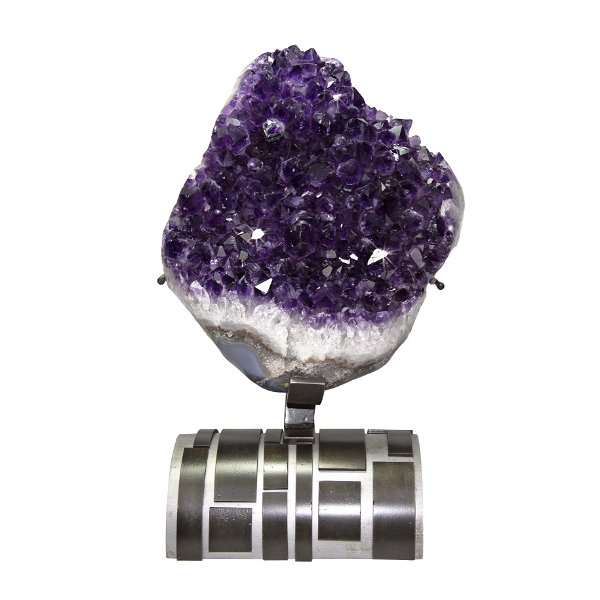Closeup photo of Amethyst Cluster On A Custom Half Dome Stand With 2-tone