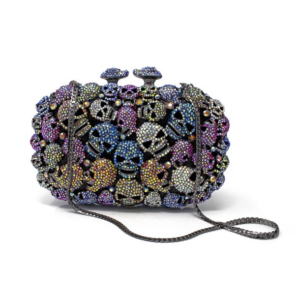 Closeup photo of Multicolor Mini Skulls Jewel Purse With Chain