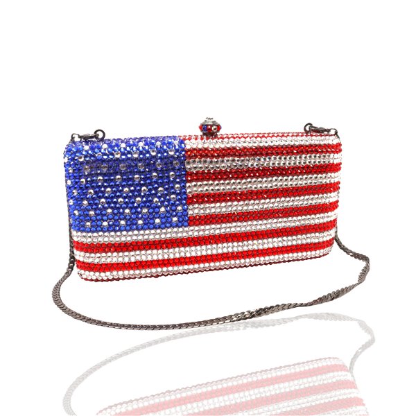 Closeup photo of American Flag Jewel Purse With Chain
