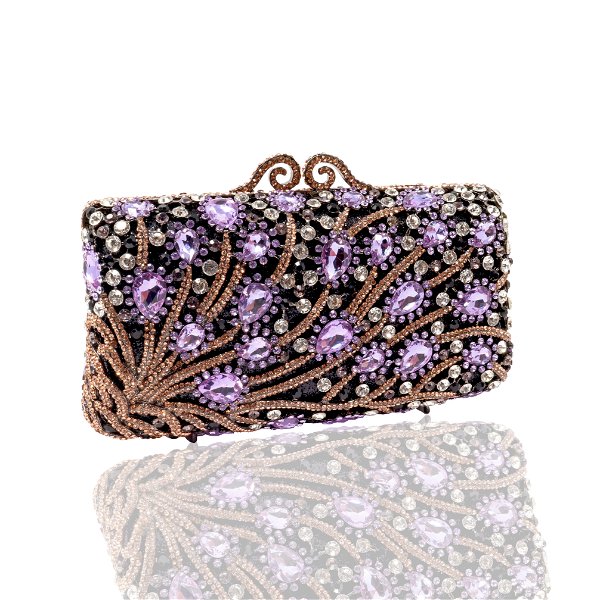 Closeup photo of Purple & Rose Gold Rectangular Jewel Purse With Chain