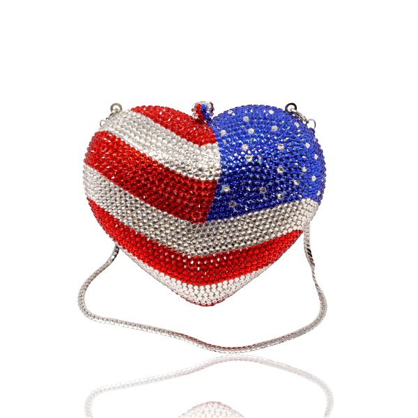 Closeup photo of American Flag Heart Jewel Purse With Chain