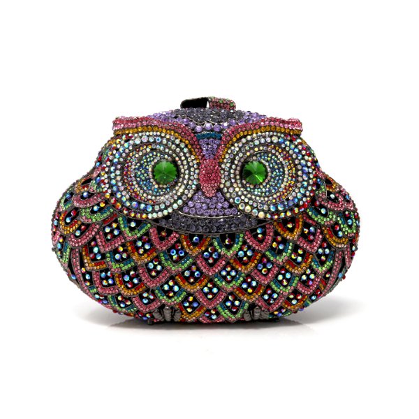 Closeup photo of Multicolor Owl Jewel Purse With Green Eyes And Chain