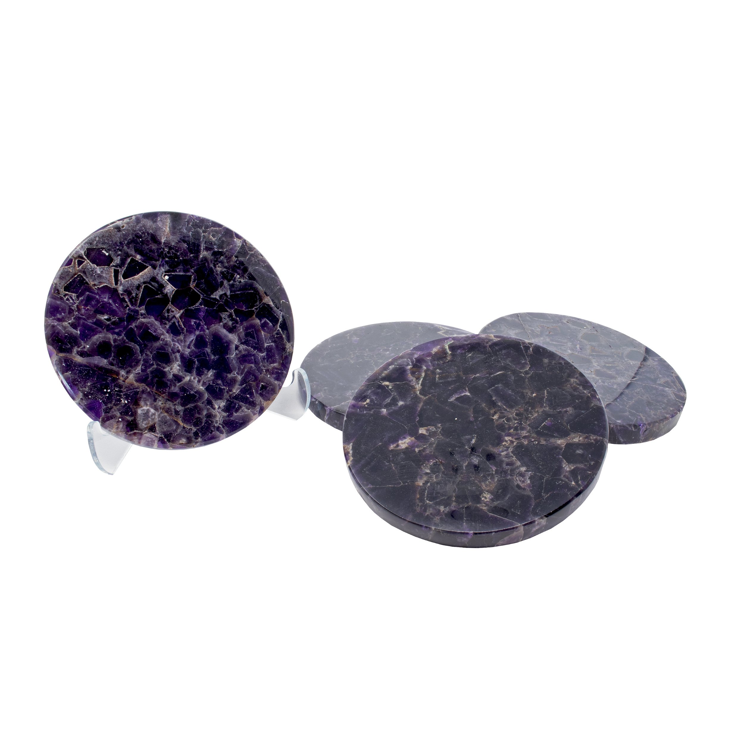 Set Of 4 Round Amethyst Coasters From Morocco
