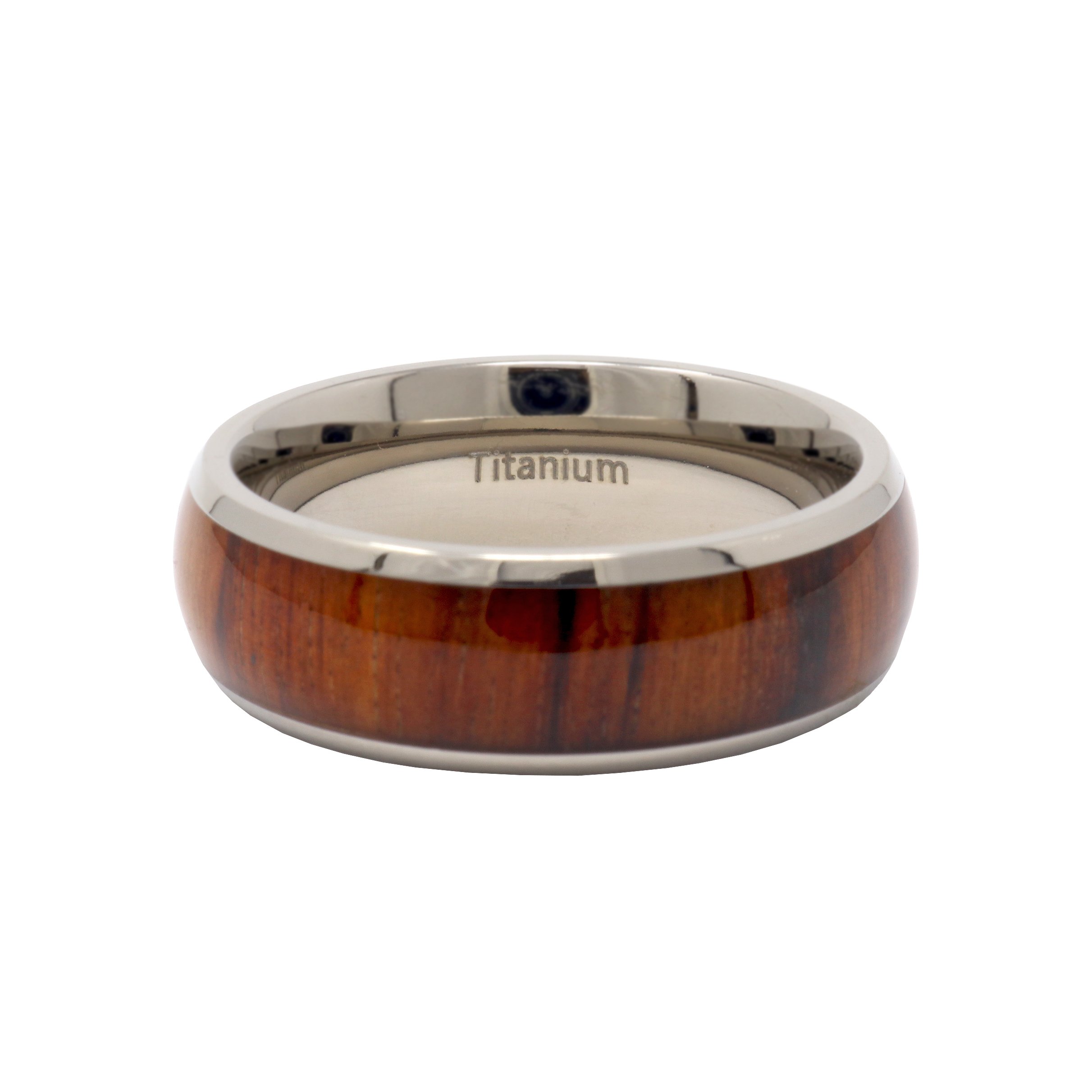 Titanium Ring Size 13 8mm Domed Rosewood Inlay