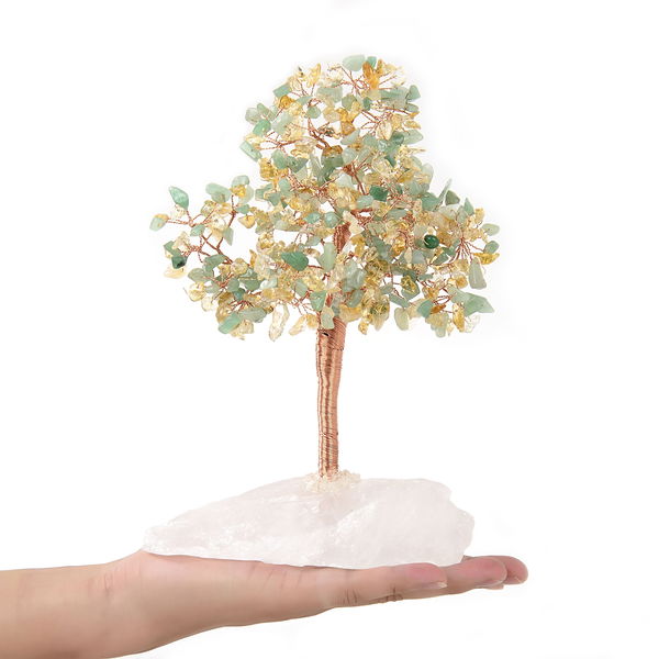 Closeup photo of Citrine & Aventurine Beaded Tree On Quartz Base