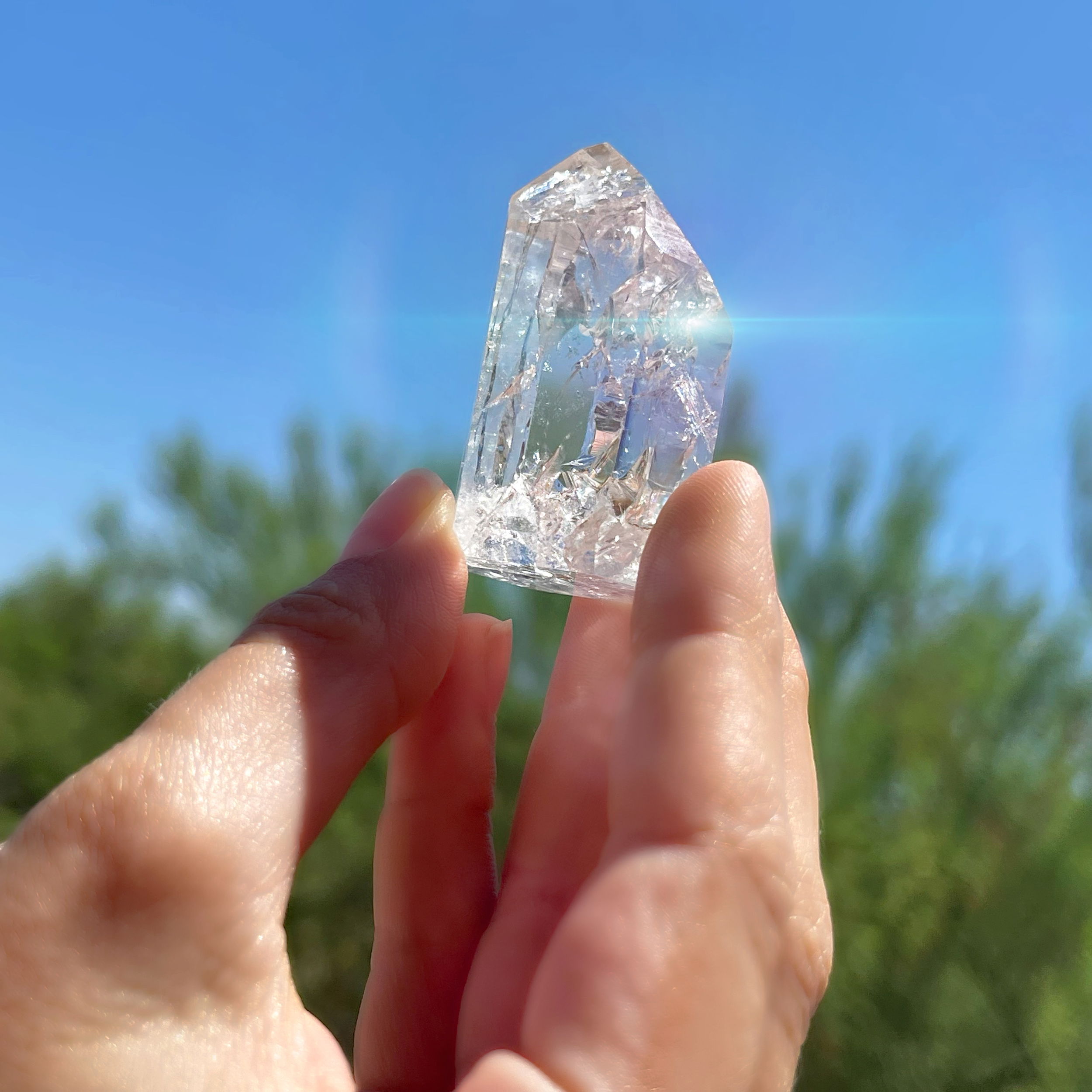 Crackle Quartz Point Cut & Polished - Lodolite Inclusions