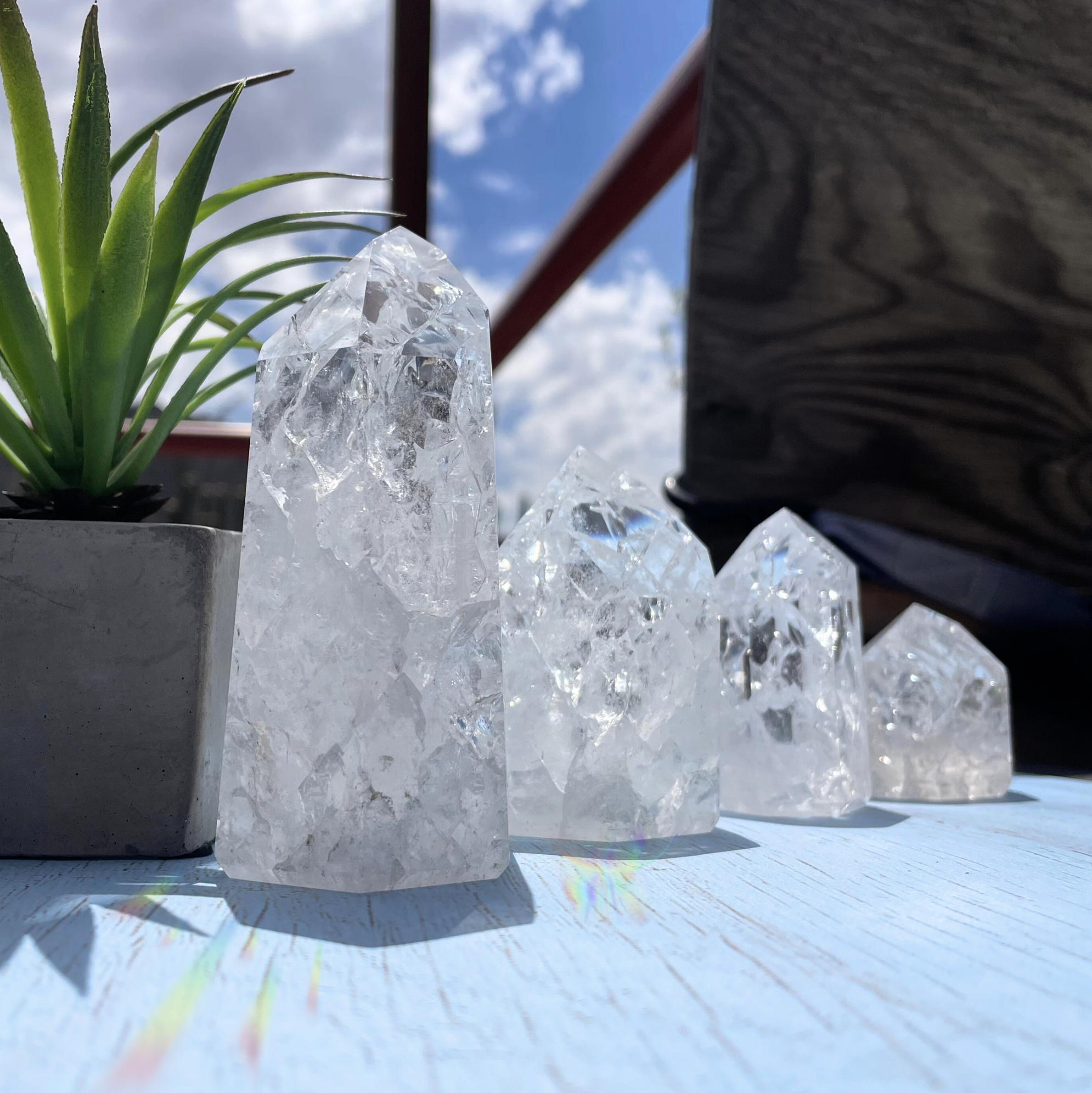 Crackle Quartz Point Cut & Polished - Lodolite Inclusions