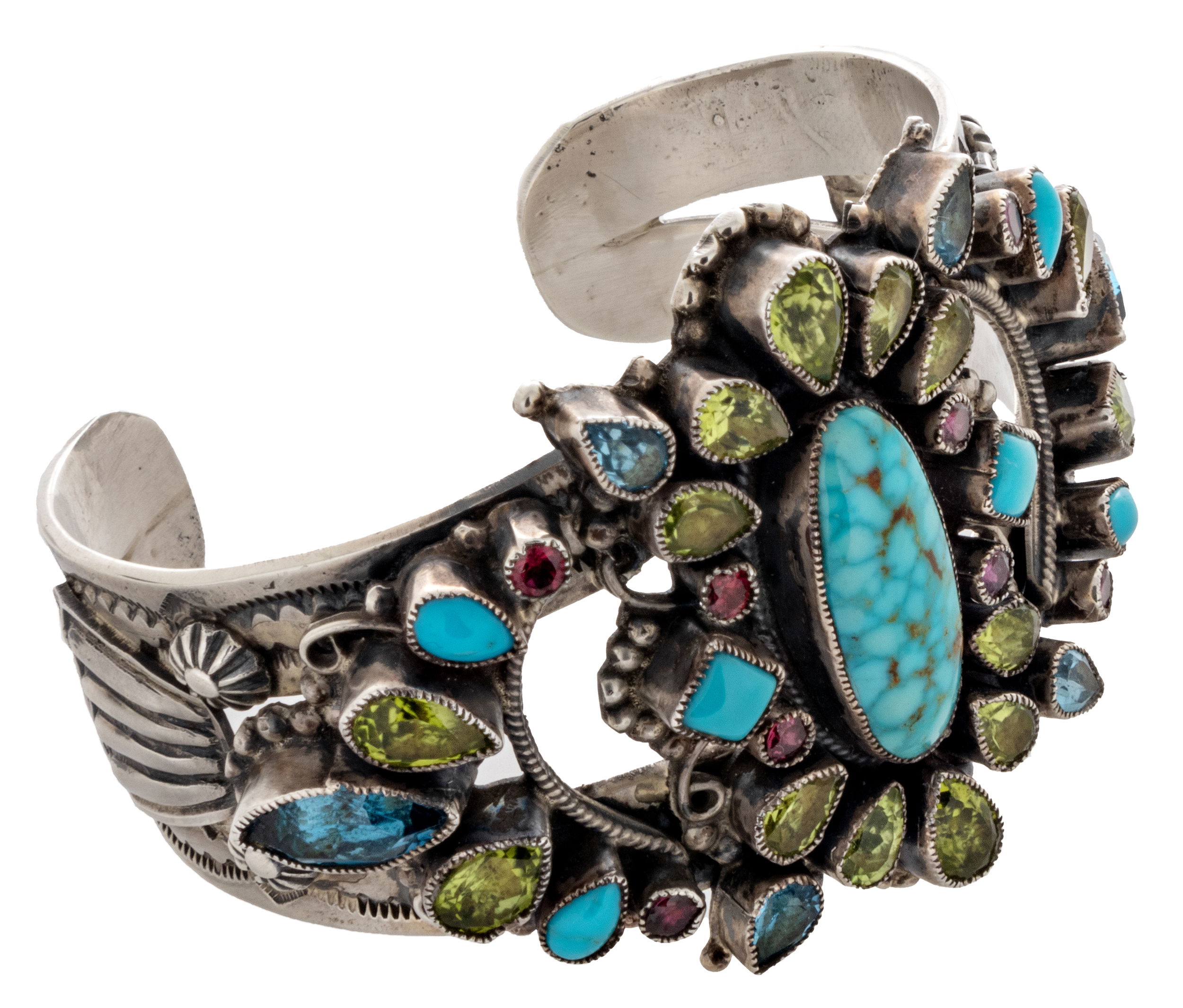 Leo Feeney Kingman Turquoise Cuff With Peridot, Blue Topaz & Pink Tourmaline