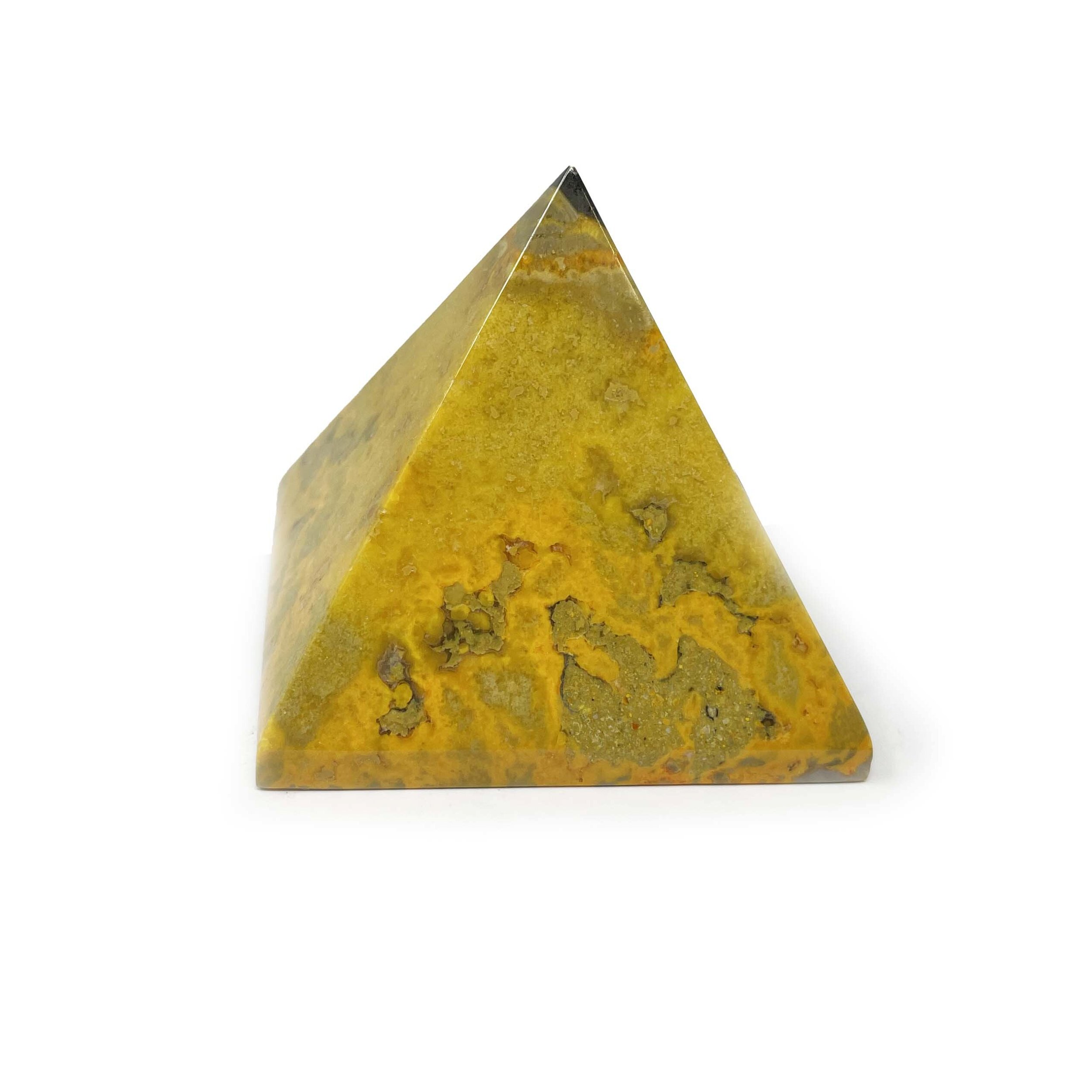 Bumblebee Jasper Pyramid - Black Point With Yellow Body And Gray And Orange Base