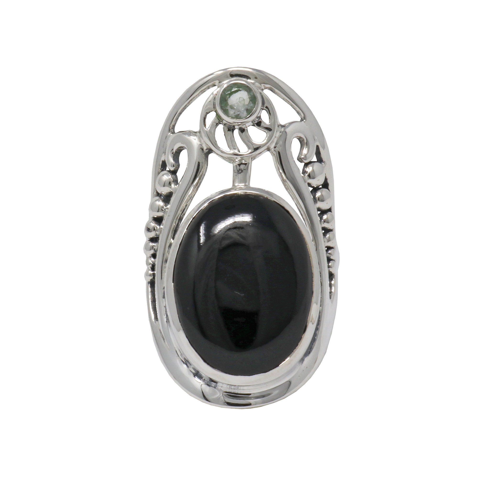 Black Onyx Ring Size 8 - Oval With Round Prasiolite