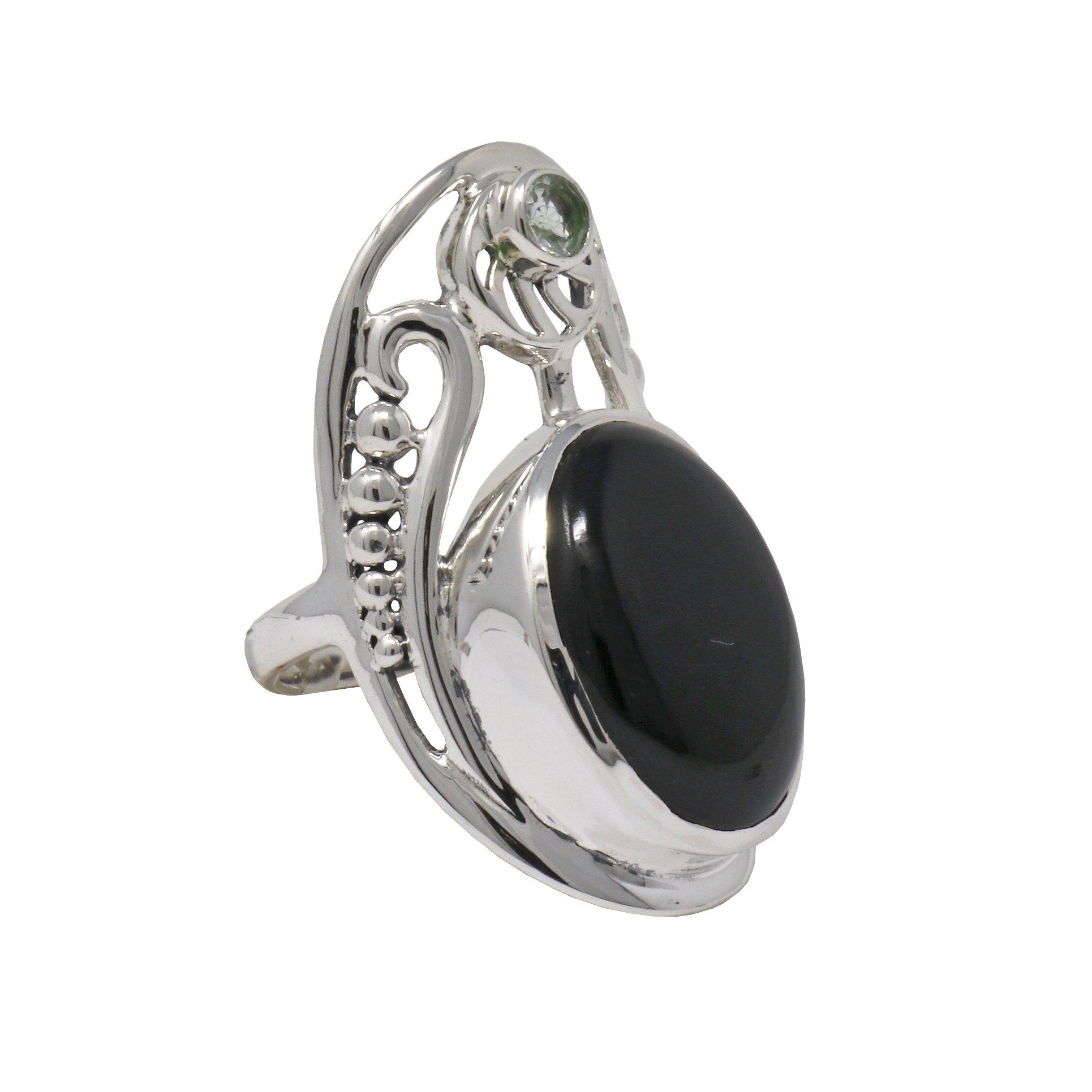 Black Onyx Ring Size 9 - Oval With Round Prasiloite