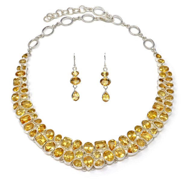 Closeup photo of Citrine Faceted Set - Necklace & Dangle Earrings
